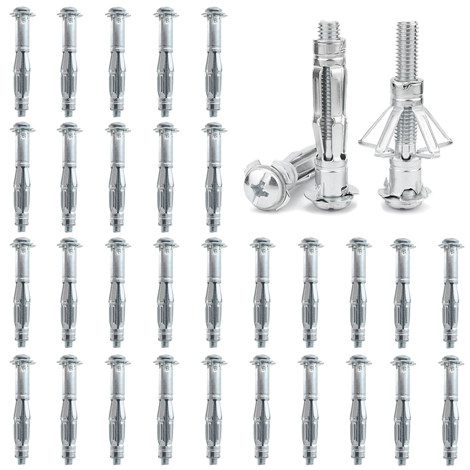 DAIRYCOF M5×52 Hollow Wall Anchors 30Pcs Plasterboard fixings,Heavy Duty Metal Hollow Wall Anchors for Plasterboard Tiles & Partitions