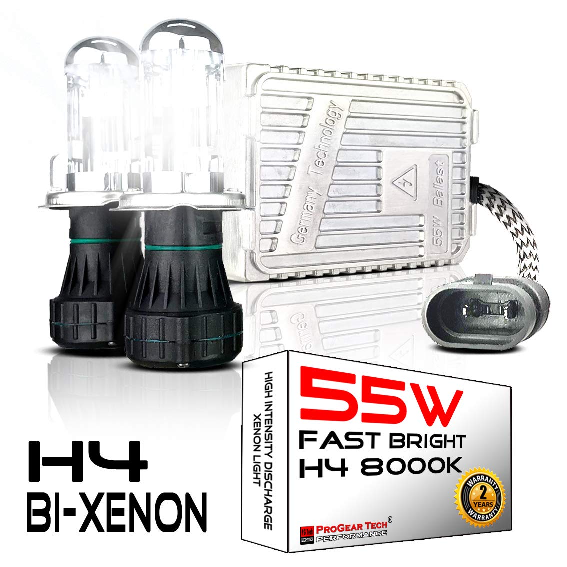 55W Heavy Duty HID Xenon Replacement Bulbs Bundle with AC Digital HID Fast Bright Replacement Ballast for 12V Vehicles (6000K Daylight White, H4/9003 Bi-Xenon)