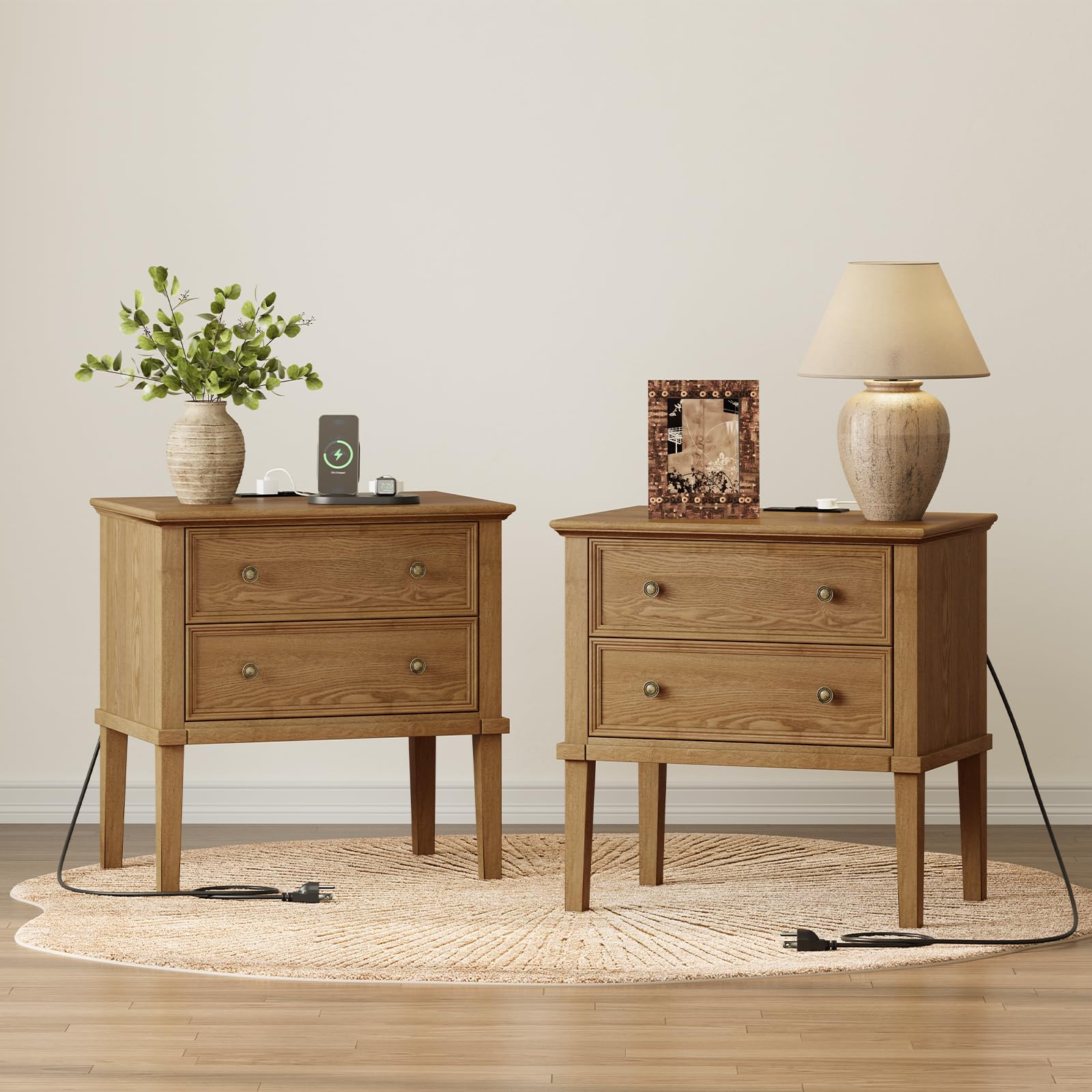 IKENO Solid Wood Nightstands Set of 2