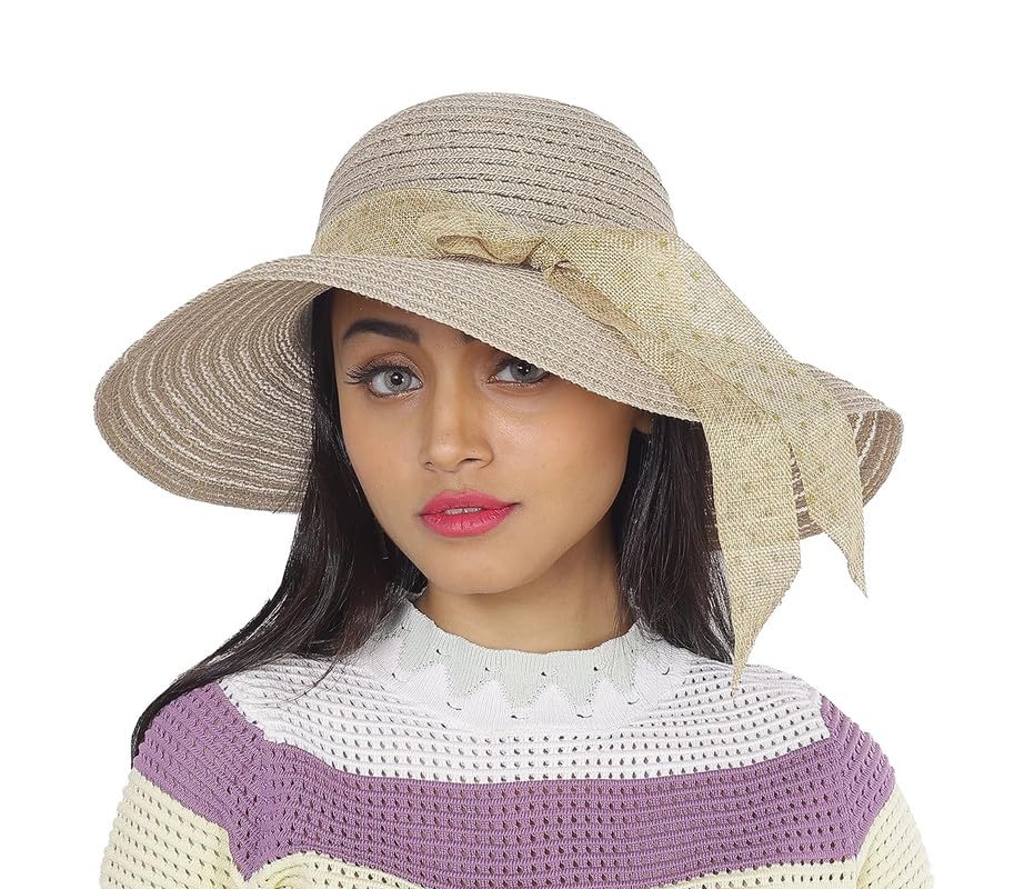 Summer Brim Floppy Printed Ribbon Beach Straw Hats for Women (Off White)-image-39