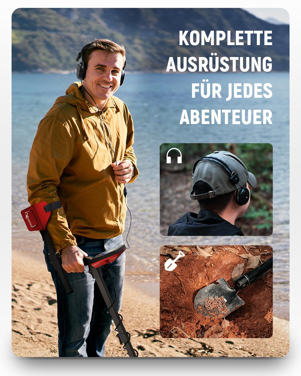 KAIWEETS Metalldetektor– Klappbarer Profi-Metalldetektor mit Farbiger Zeigeranzeige & LCD, 5 Modi, Hochpräzise Punktortung mit DSP-Chip, für Erwachsene & Kinder, inkl. Zubehörset