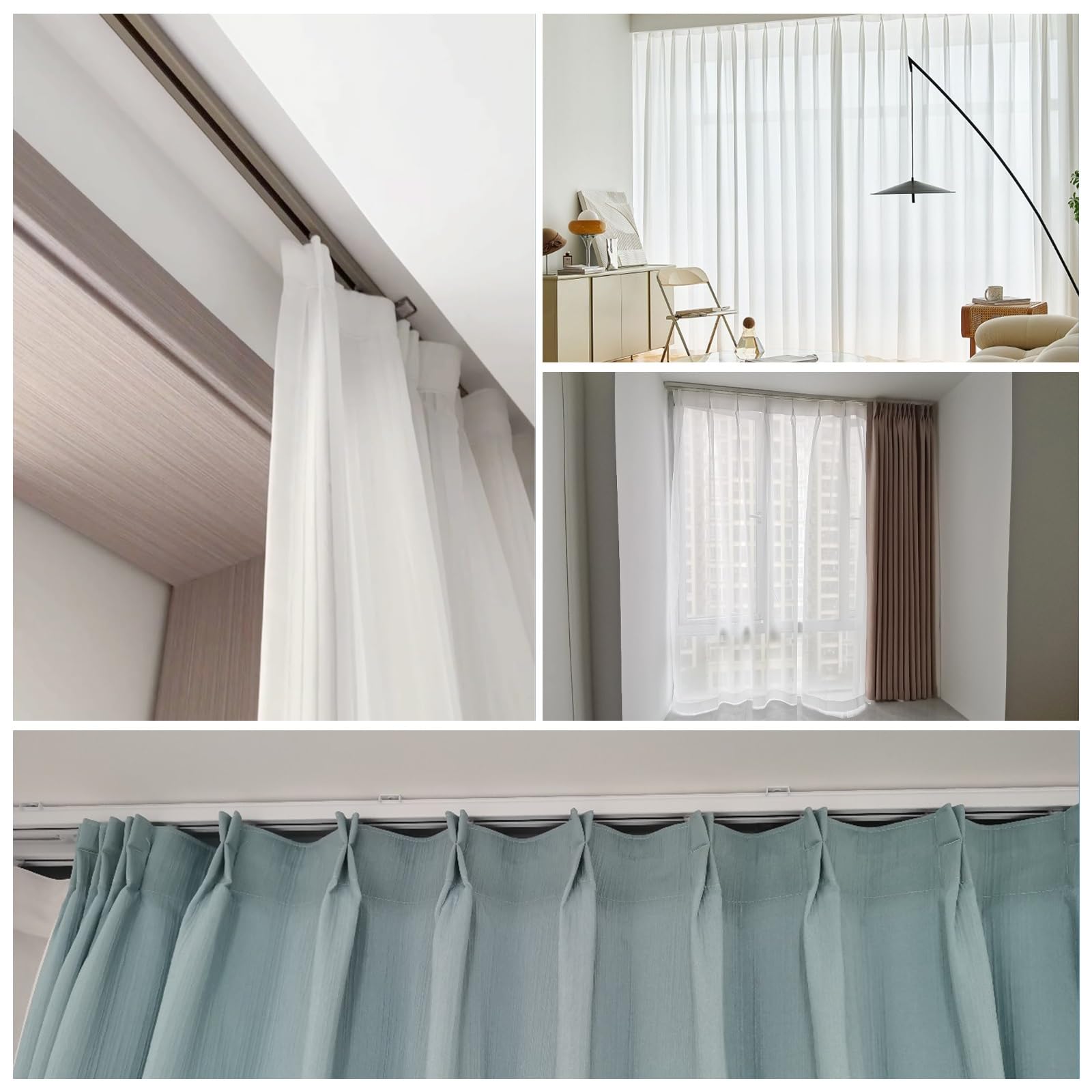 Système de rail de rideau robuste en alliage d'aluminium, rail simple silencieux pour rideaux et séparateurs de pièce, roulement à billes équipé pour salon et chambre à coucher