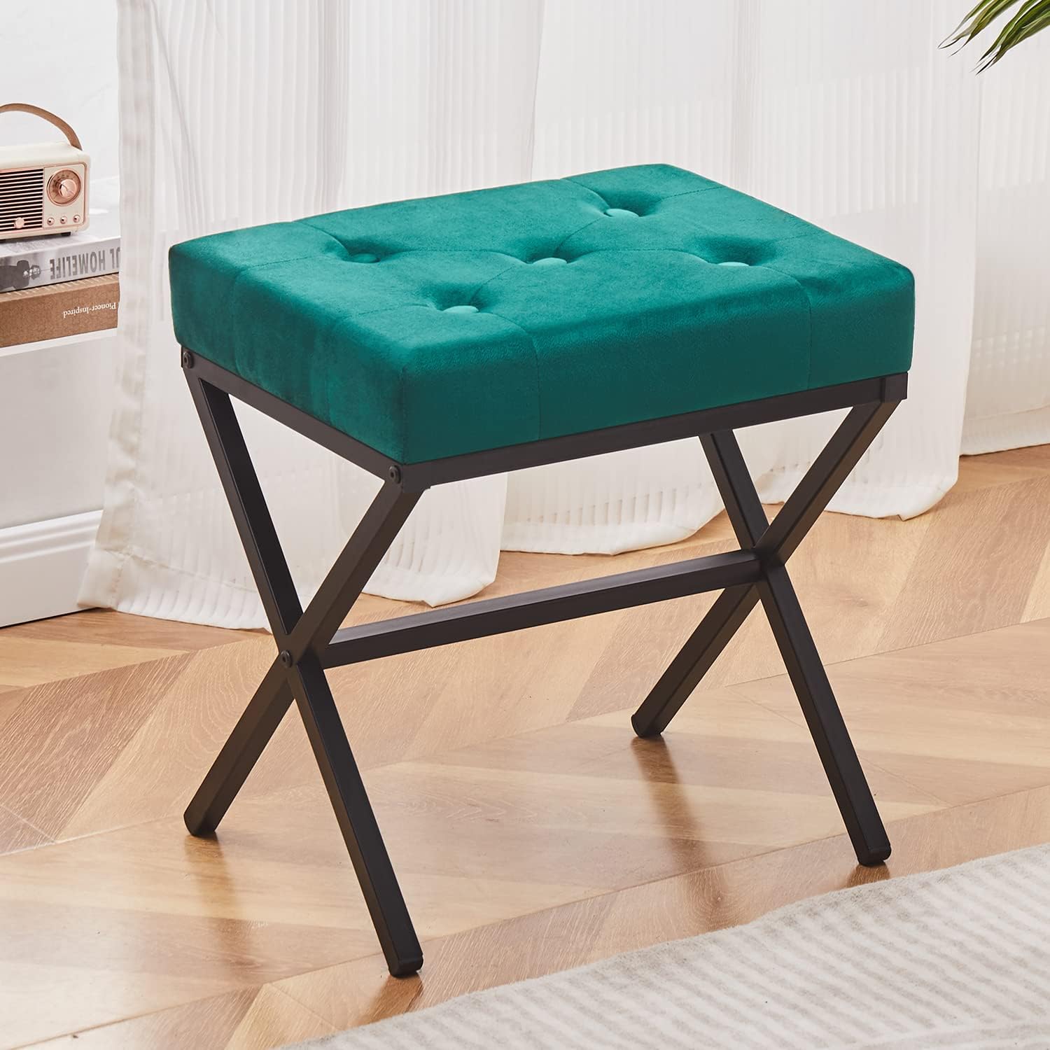 Cpintltr Modern Foot Stool Ottoman Velvet Tufted Vanity Stool Ottomans Rectangular