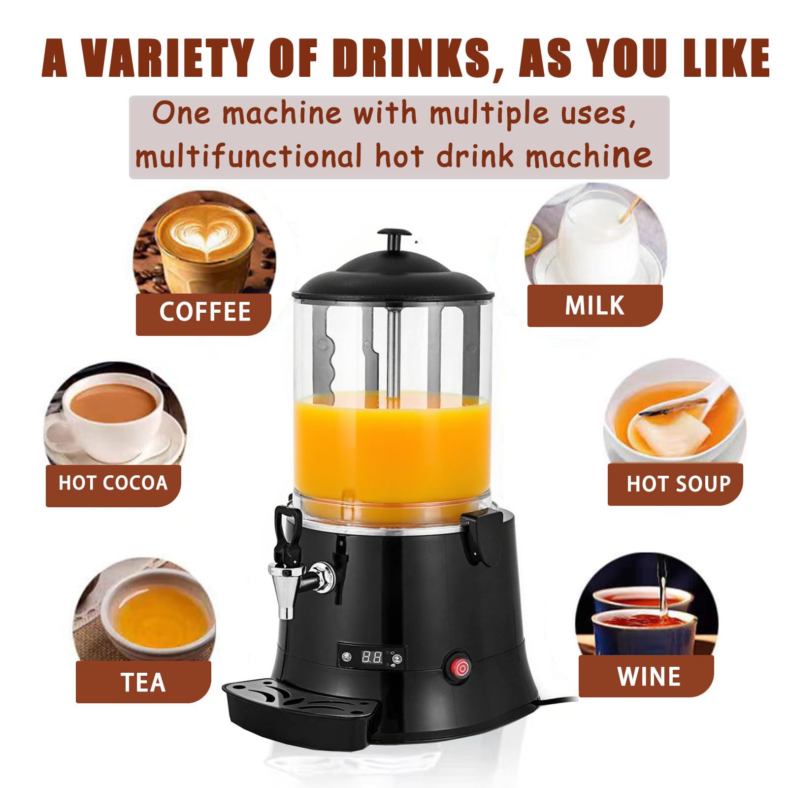 Machine À Chocolat Chaud Commerciale 10 L, Distributeur De Chocolat Chaud Électrique, pour Chocolat, Cuisine, Traiteur Red-5L
