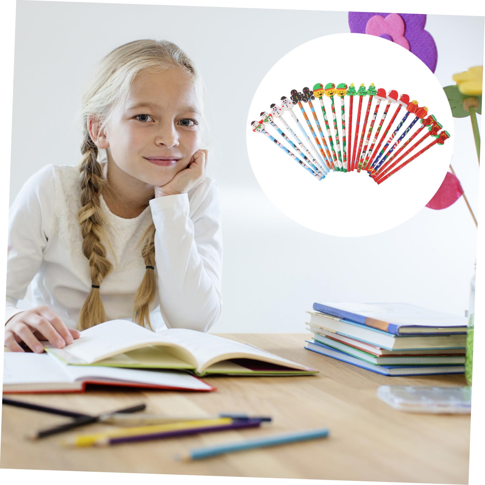 TEHAUX 40pièces Crayons De Noël Carton Avec Effaceurs Crayons Cartoon Pour Fournitures Scolaires Et De Fête