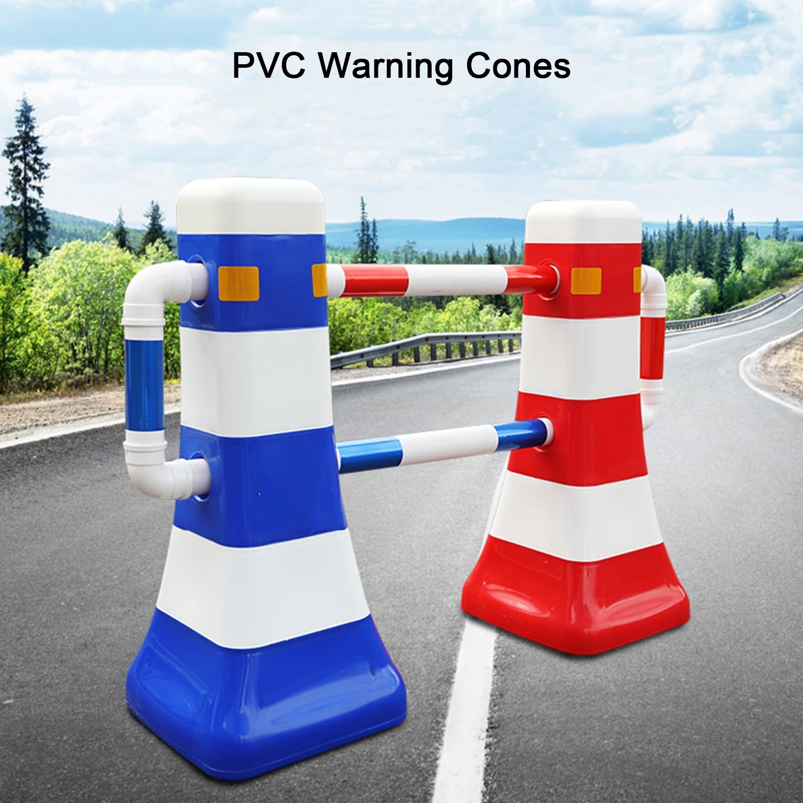 Cono de Señalización, Conos de Advertencia de PVC, con Varilla de Conexión, Llamativo Diseño de Bloques de Color, para Advertencias Viales y Estacionamientos (2 Pcs)(Red)