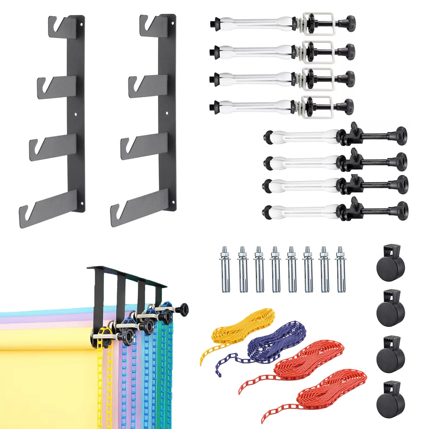 jxgzyy Backdrop Wall Mount 4 Roller Backdrop Holder Manual Photo Background Support System Ceiling Holder Including 2 x Four-Fold Hooks, 4 x Chains, 8