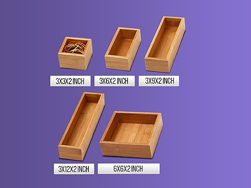 Miniatura 3 de YBM HOME Paquete de 12 cajas de almacenamiento para cajones de cocina hechas de bambú, 3 x 3 x 2 pulgadas, 320