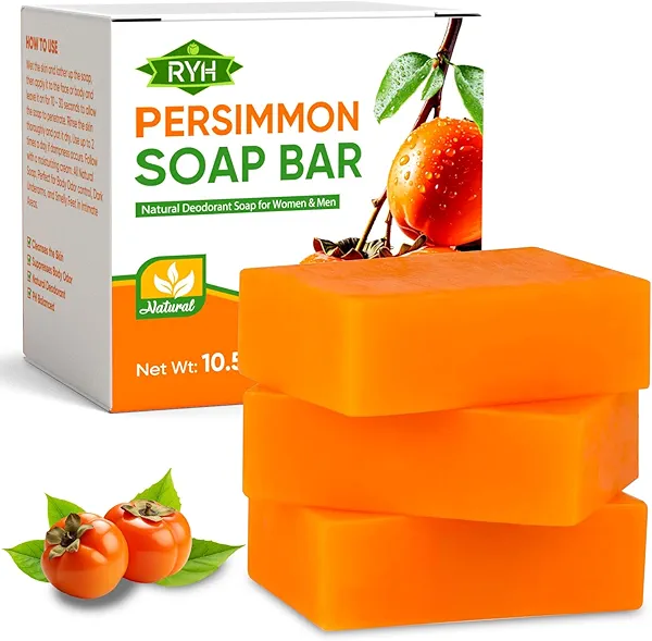 RYH 3 PCS Persimmon Soap Bar for Body Odor Control–Deodorizing & Eliminating Body Odor for Old People Smell, Natural Deodorant Persimmon Bar Soap, Organic Body Wash Soap for Women & Men
