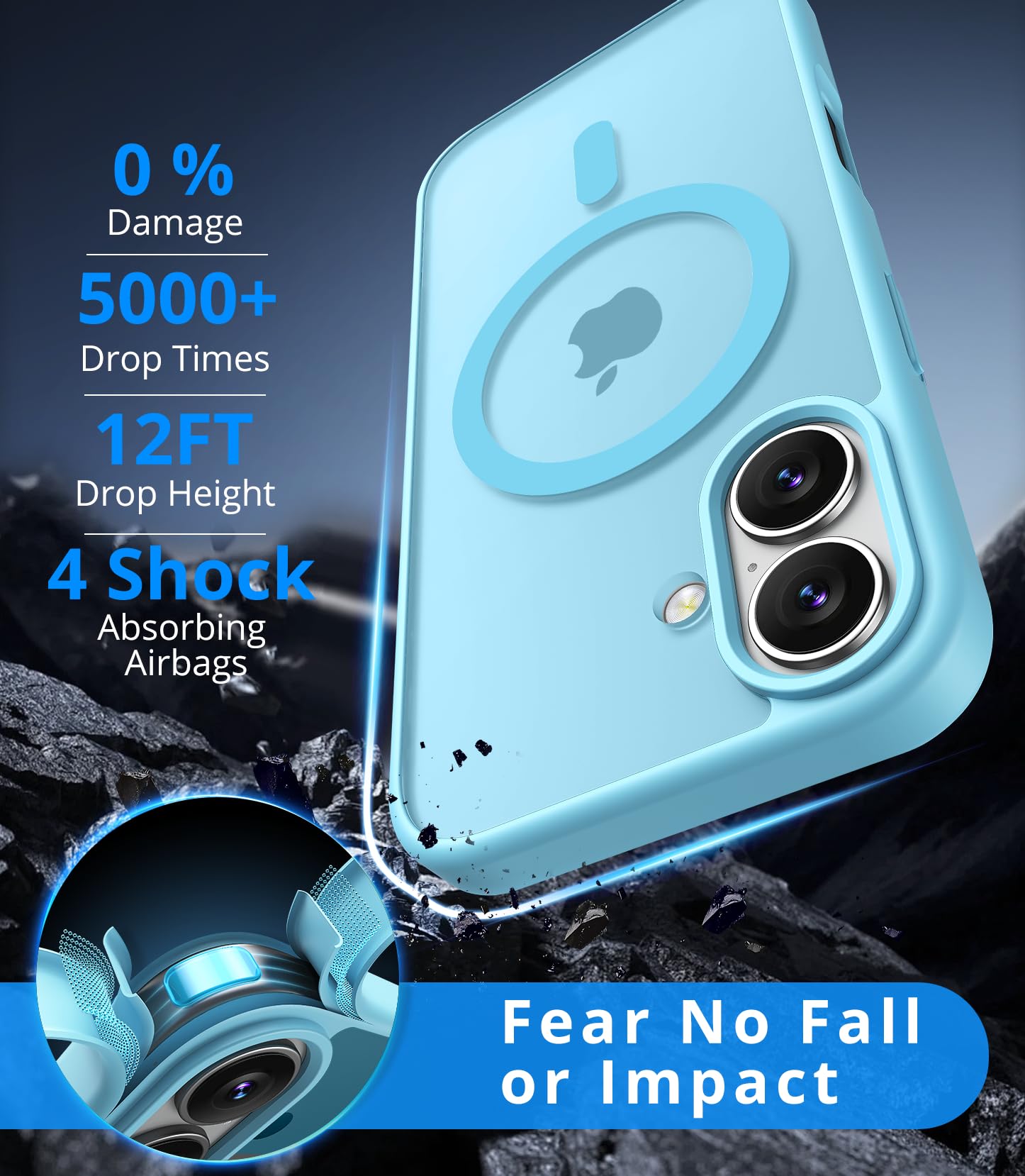 Vansdon Cover Magnetica per iPhone 16 con 1 Pezzi Vetro Temperato, Compatibile con Magsafe, Protezione anticaduta di livello militare, Custodia Traslucida Opaca Sottile Antiurto-Azzurro chiaro