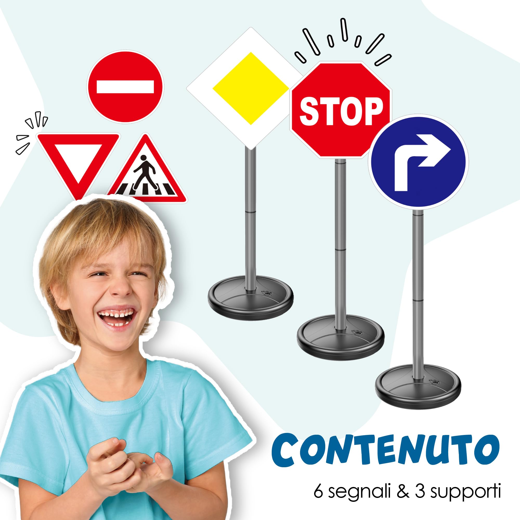 alldoro 60231 Segnali stradali - Set di 6 segnali stradali per Bambini, per l'educazione alla Sicurezza Stradale, Altezza 75 cm