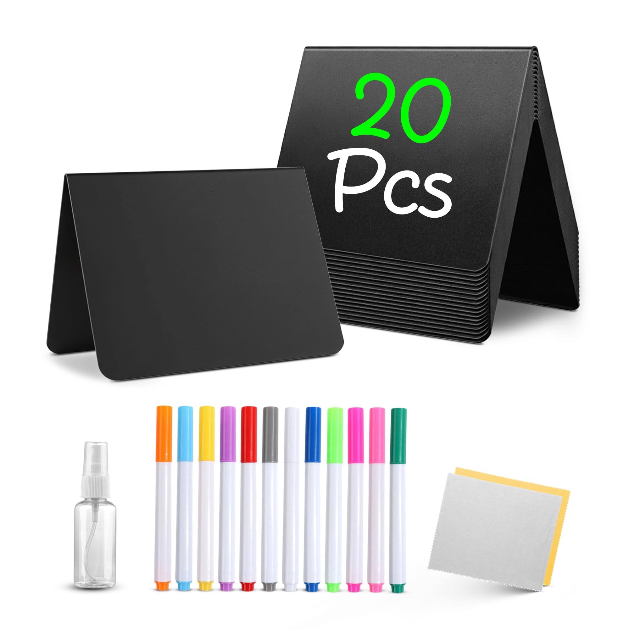 20 Pack Mini Chalkboard Signs for Food, 4”x3” Small Reusable Chalk Board Signs w/Spray Bottle, Food Labels for Party Buffet, Table Signs for Wedding,