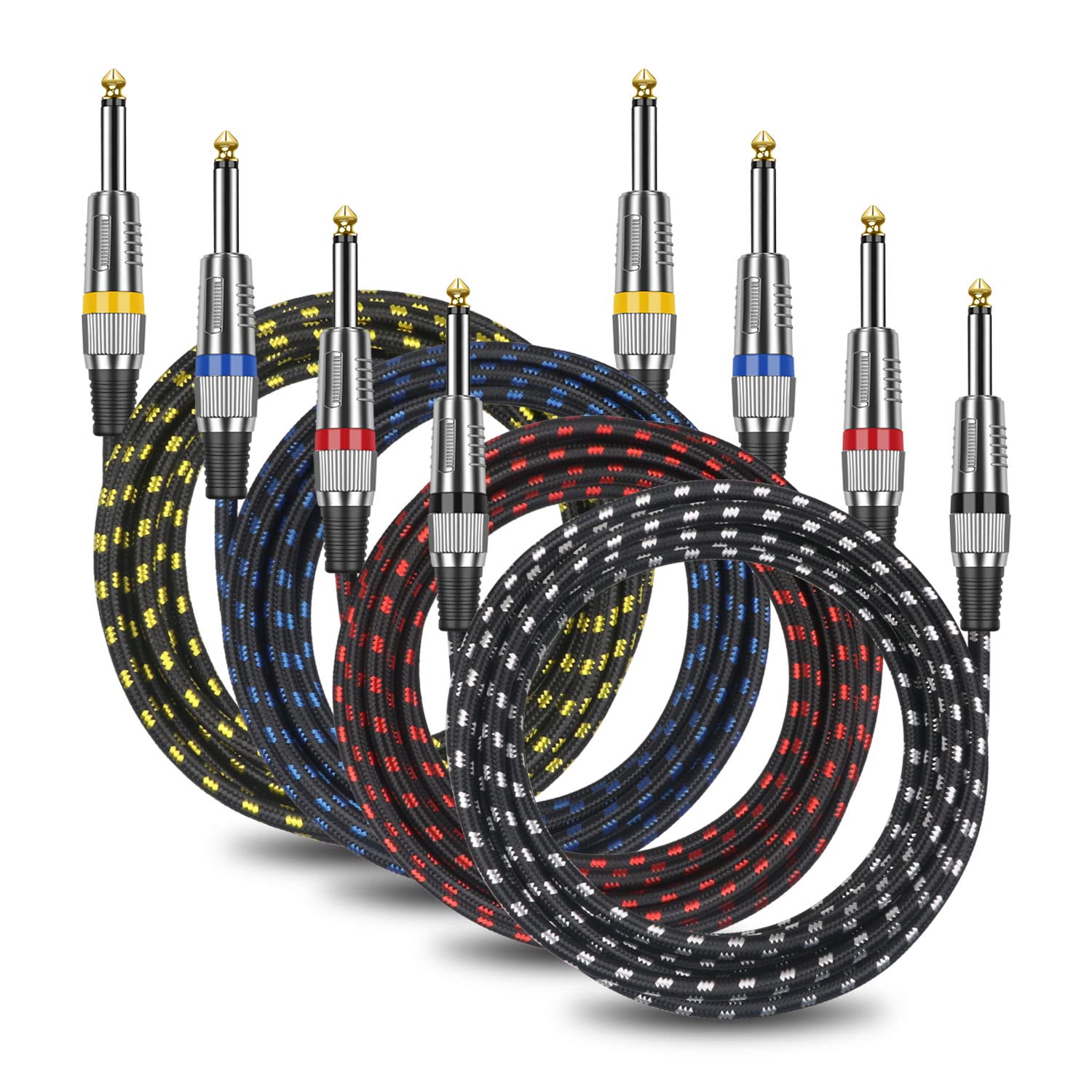 DREMAKE Guitar Cable Guitar Amp Cord 1/4 Inch to 1/4 Inch Instrument Cable 4 Pack Male 6