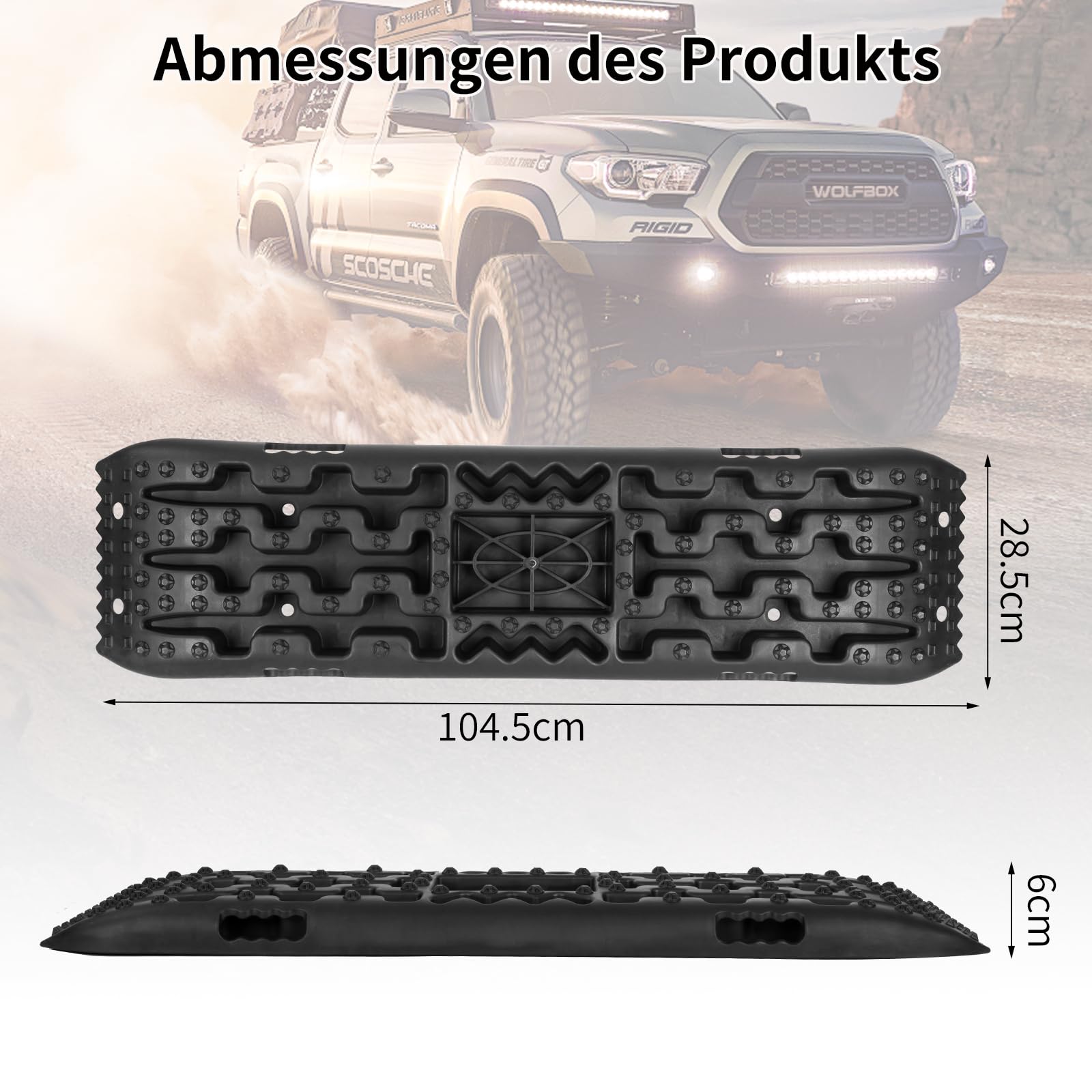 Vinteky 2 Stücke Sandbleche Traktionsmatte Kunstoff Anfahrhilfe Recovery Board Tracks mit Aufbewahrungstasche und Installationstool 10T Last für Geländewagen Wohnmobil PKW LKW Offroad