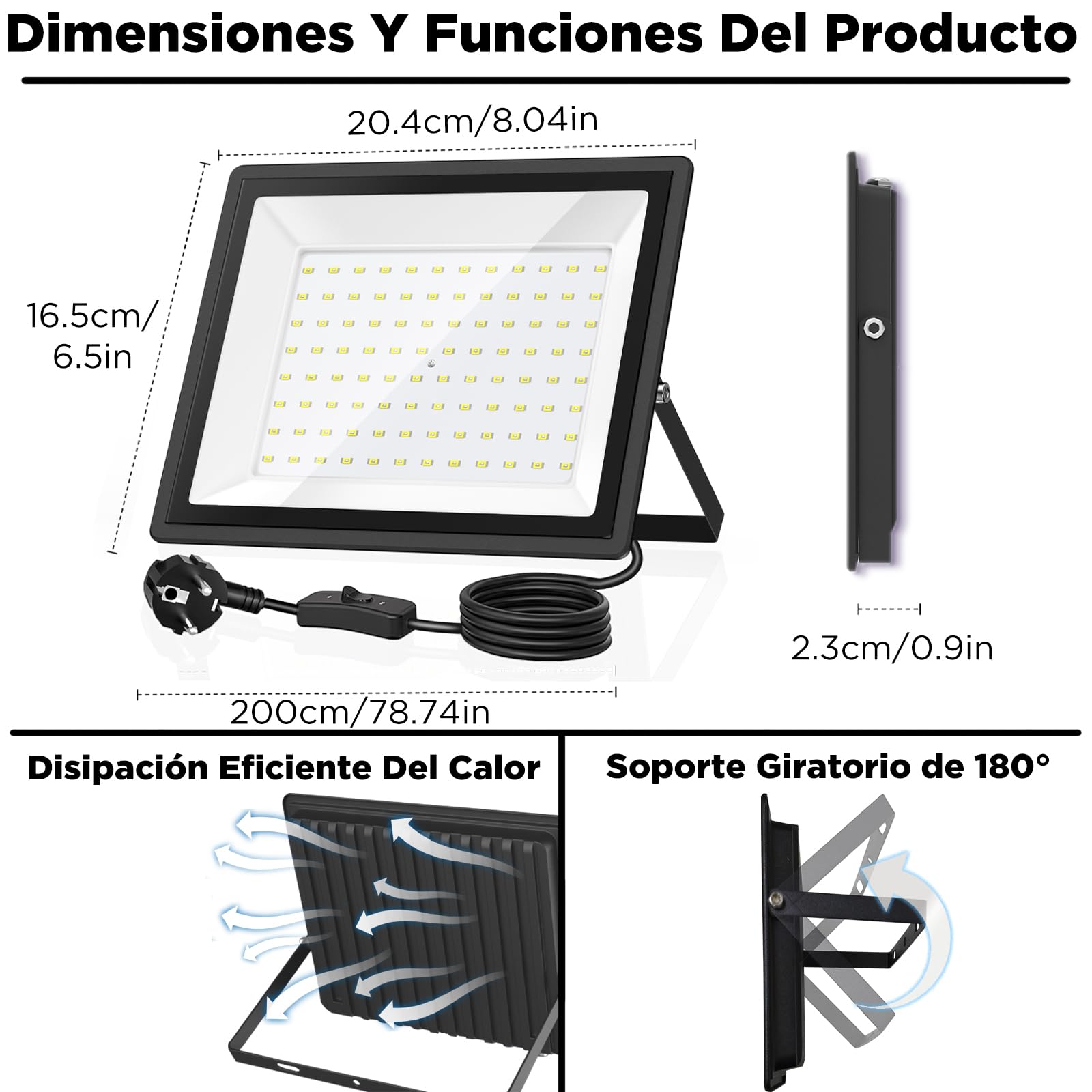 100W Focos LED Exterior, 11000LM 6500K IP66 con Enchufe | Refrigeración eficiente y 85% ahorro – Proyector jardín, patio, garaje, taller, aparcamientos & otros (2pcs)