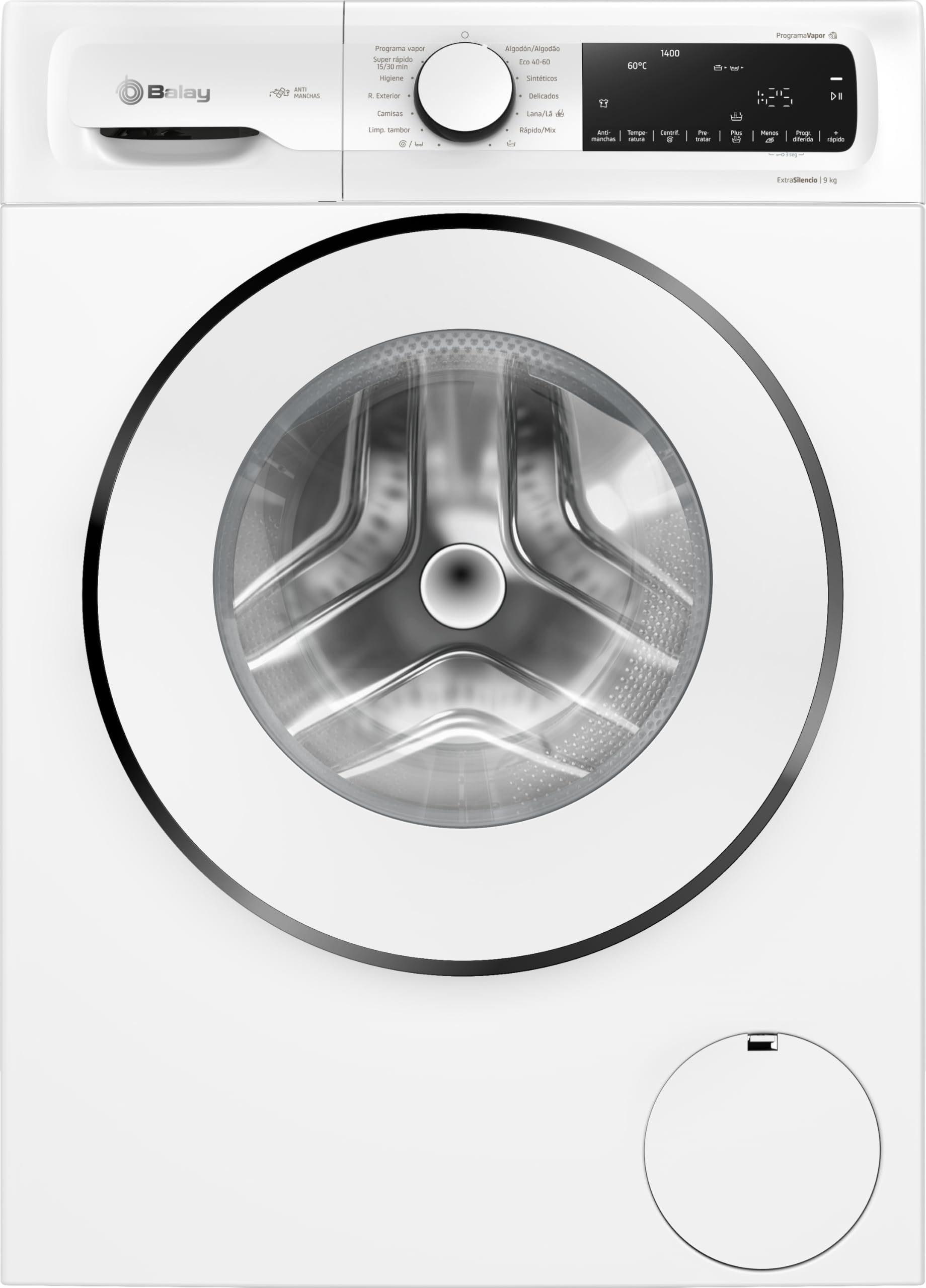 Balay - Lavatrice con programma ferro da stiro, 9 kg, 1400 giri/min, bianco | Riduce la formazione di pieghe e facilita la stiratura con il programma ferro da stiro.