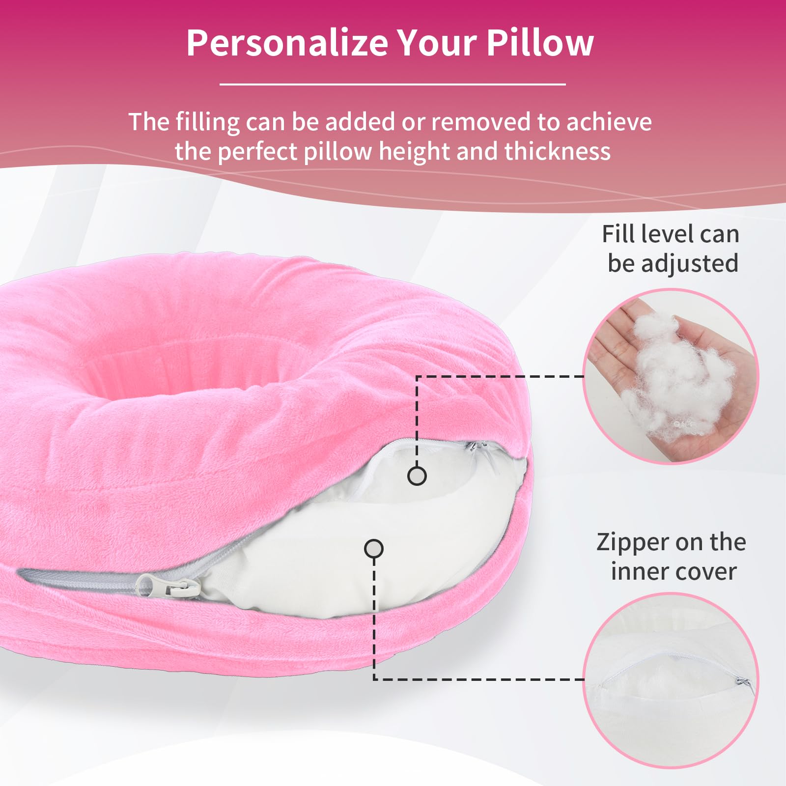 EasyStar Ear Piercing Pillow with Removable Pillowcase, Adjustable Padding Side Sleeper Pillow, Donut Shaped 29 by 29 cm, Protect Your Ears and Providing a Good Night's Sleep - Image 4