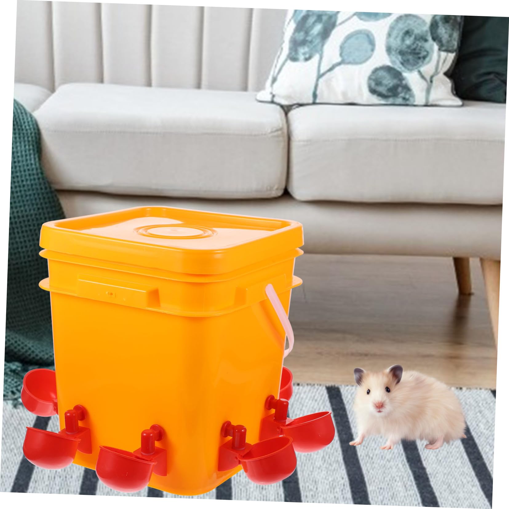 Abbeveratoio Automatico per Polli con Secchio e Tazze Arancione | Set 1 Pezzo in Plastica, per Pollame e Animali Domestici, Adatto a Negozi Professionali e Allevamenti Commerciali