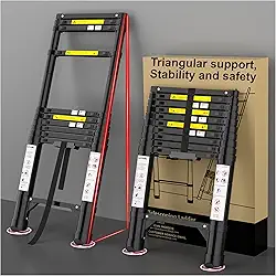 Escada de extensão telescópica de 3 metros - Escada de alumínio dobrável, extensível, telescópica, compacta e alta - ajustável, retrátil, para telhado de casa, trailers, trailers de viagem