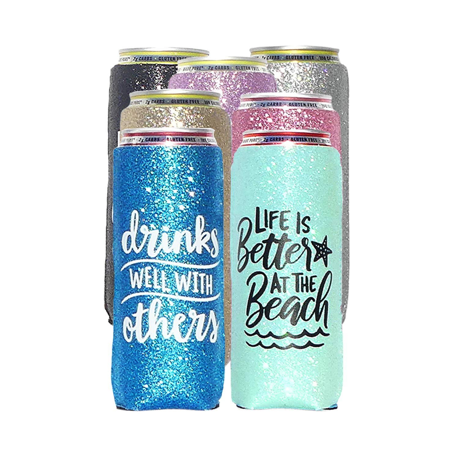 Buy 2 Pack 12 oz Slim Glitter Insulated Can Cooler, Skinny Can Holder