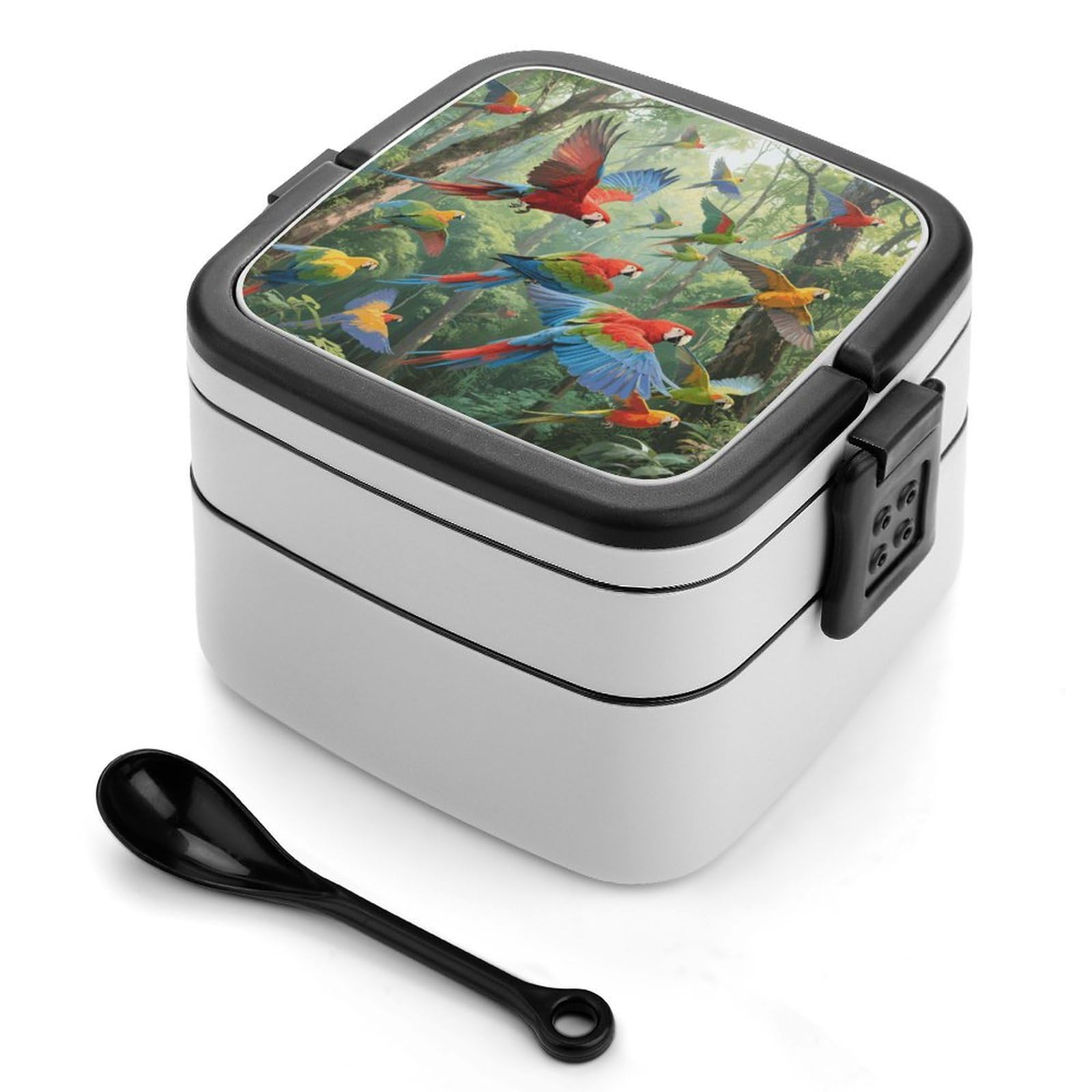 VstaDank Parrots Bento Box with Compartments Portable Lunch Containers with Spoon Leak Proof Bento Lunch Box Snap-On Design Double-Layer Insulated Lunch Boxes for Work Camping