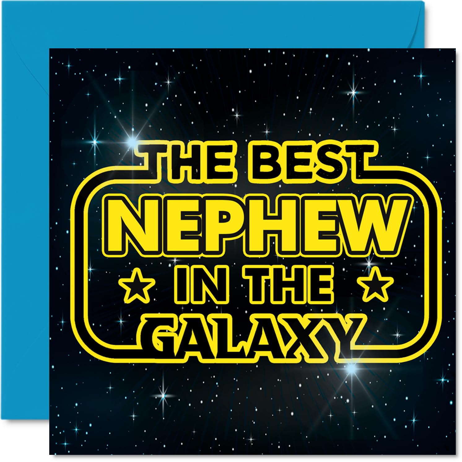 Playful Birthday Card for Nephew - Out-of-this-world Fun - Space and Stars Design with Bold 'best Nephew in the Galaxy' Message - 145mm Square, Envelope Included