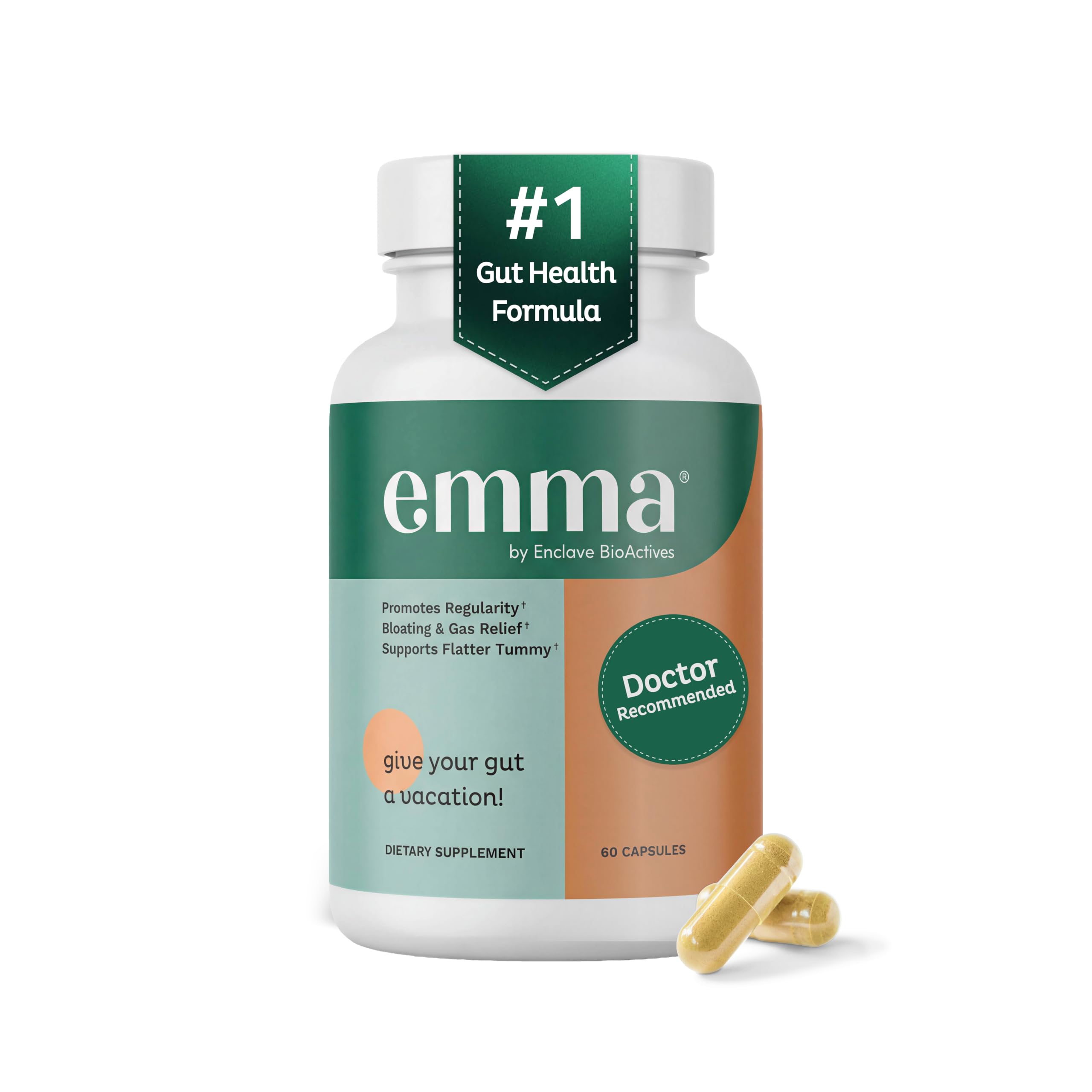 Emma Relief Gut Health Support, Digestive, Gas & Bloating, 60 Caps 60 Count (Pack of 1)