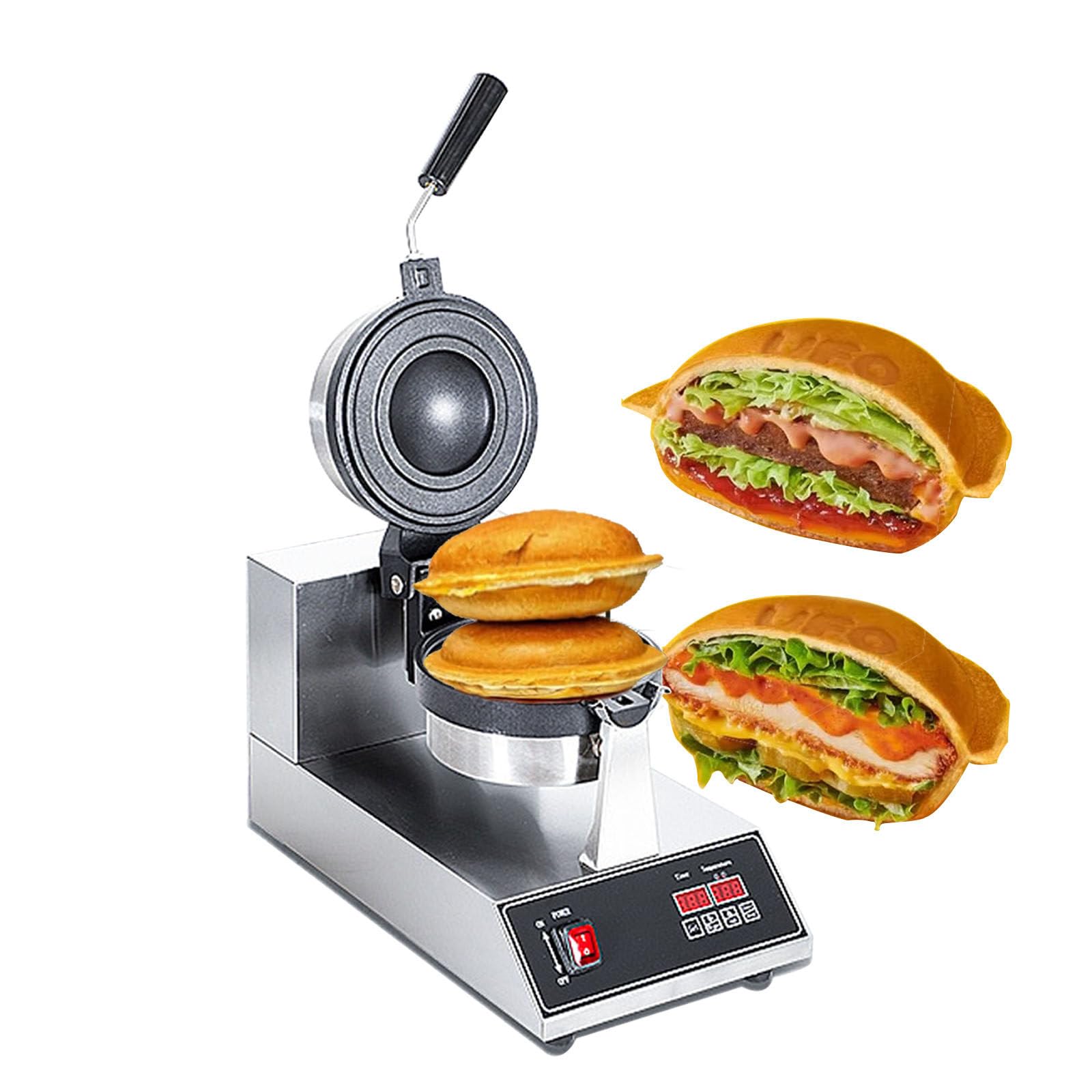 Máquina para hacer hamburguesas, Ice Cream Burger Make Electric Burger Waffle Maker- Pantalla digital, máquina para hornear prensa de hamburguesas antiadherente con temporizador de ajuste y