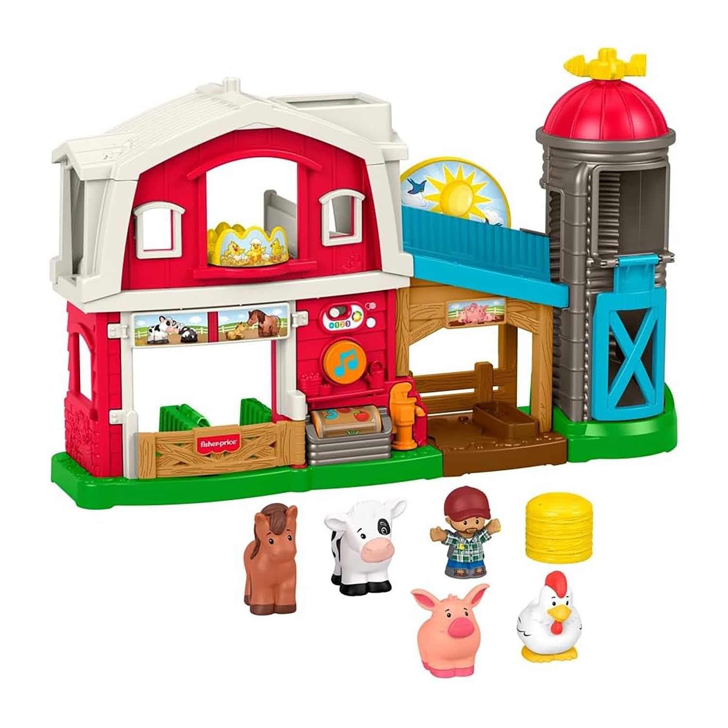 Fisher-Price Zestaw do zabawy na farmie Little People, gra muzyczna i edukacyjna dla dzieci od 1 roku życia, wersja wielojęzyczna, JGX09