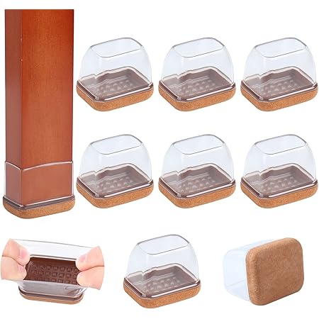 Ezprotekt 24 Pcs Rectangle Clear Silicone Chair Leg Floor Protectors Caps, Rectangle Felt