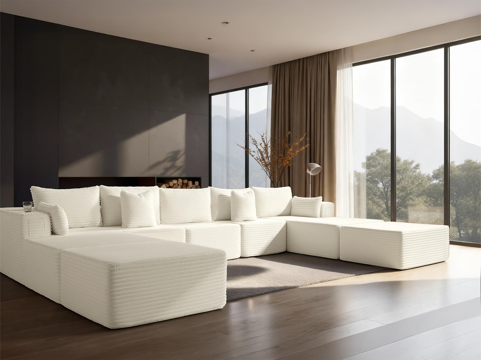 168" Cloud Sectional Couch, Comfort U Shaped Sofa for Living Room, Extra Deep Seats No Assembly, Minimalist Modular Couch, Corduroy (Cream, 9 Seats,U-Shape B)