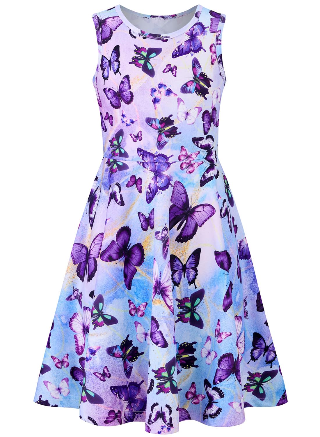 kids4ever Mädchen Kleid Ärmellos Sommerkleid Rundhals A-Linie Swing Kleid Meerjungfrau Galaxie Prinzessin Party Geburtstag 4-12 Jahre