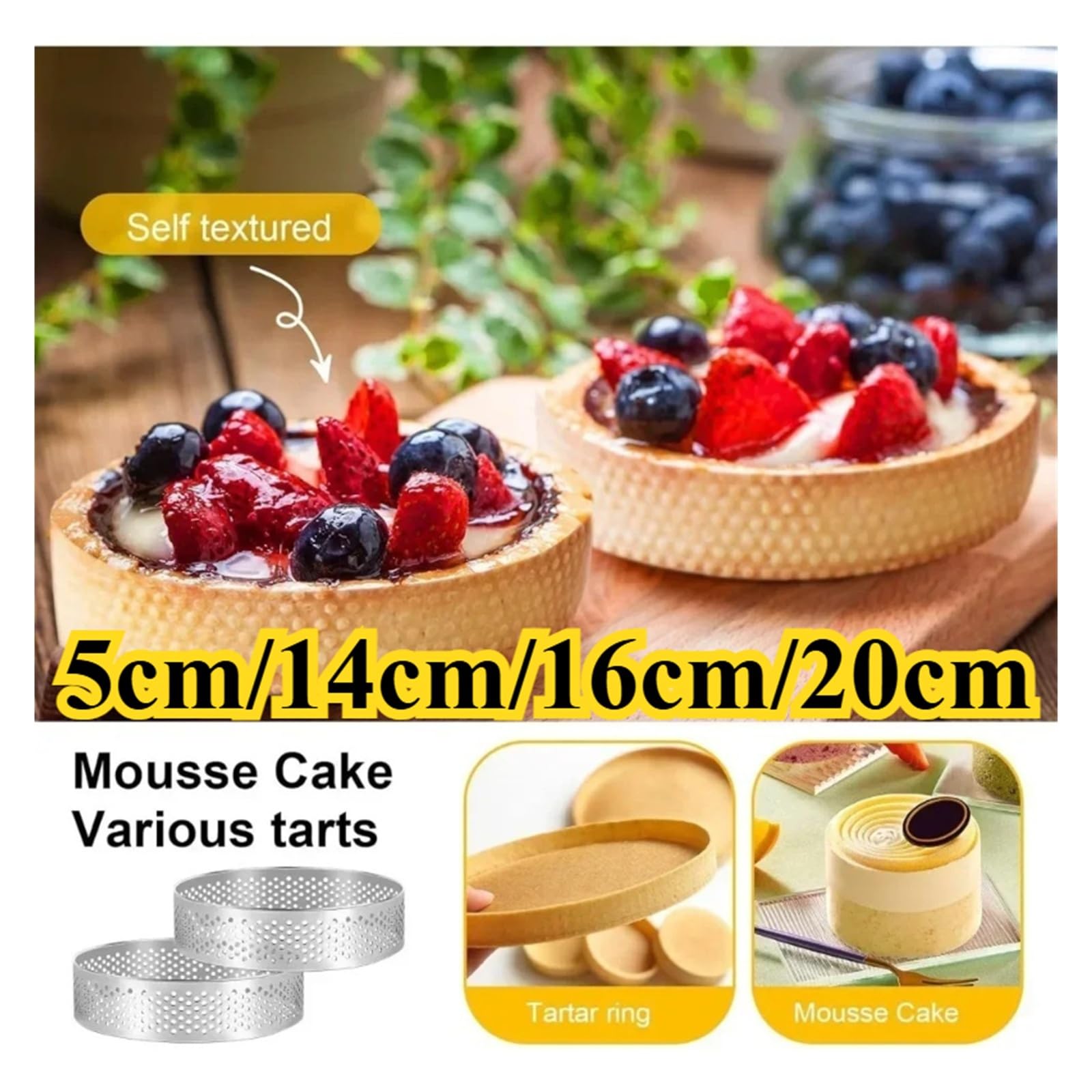 5 cm/14 cm/16 cm/20 cm Rotondo In Acciaio Inox Anello Crostata Forato Resistente Al Calore Stampi FAI DA TE Mousse torta di frutta Tartlet Ciambella Stampo(14cm)