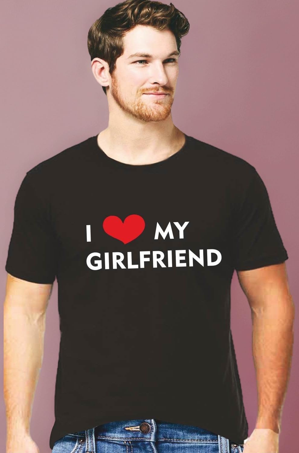 Cotton Mens Tshirts I Love My Girlfriend Printed Black Color Tshirts