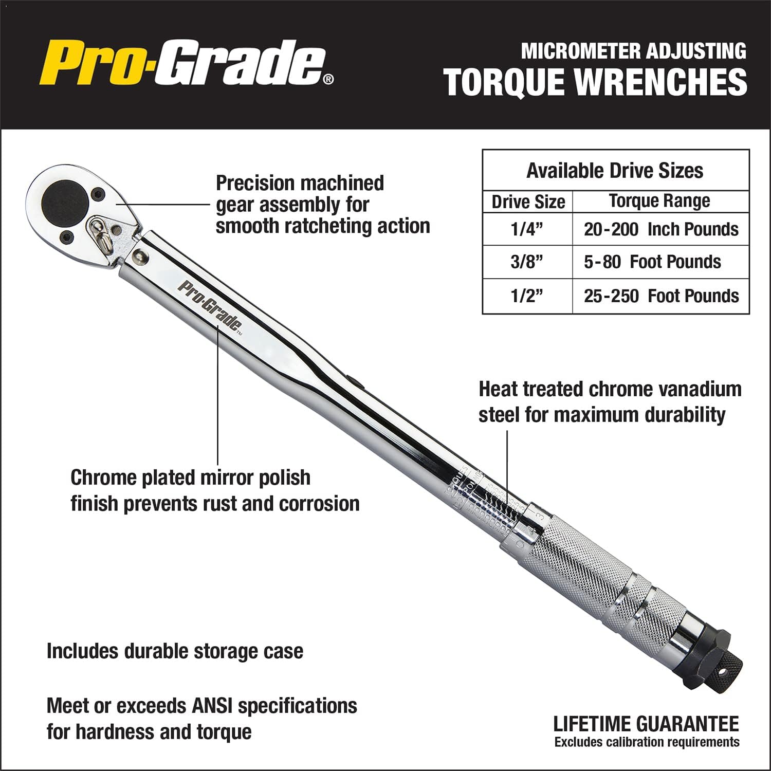 Pro-Grade 3/8-Inch Drive Micro Adjusting Torque Wrench, 5–80 Foot Pounds, Quick Release, 11850