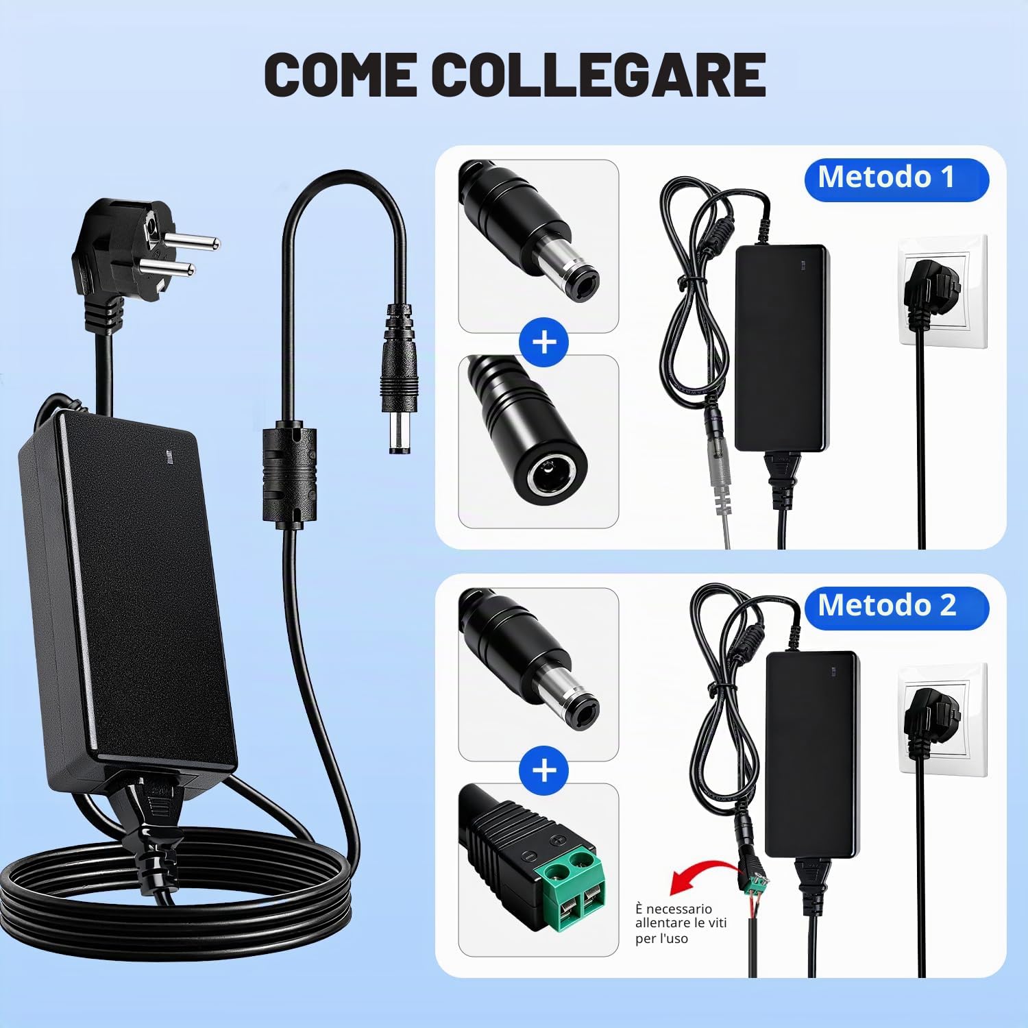 Alimentatore da 24V 6A, Adattatore da 144W 100 – 240V AC a 24V 6 A, Con Connettore Terminale a LED con Presa di Uscita DC da 5,5 x 2,5 mm per Strisce LED