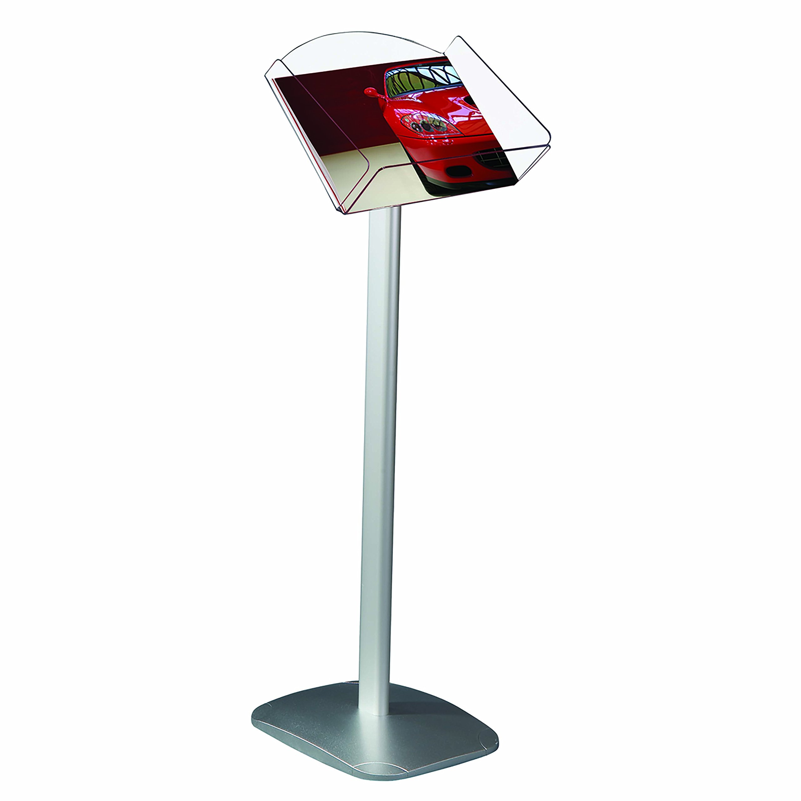 Display Brochure Stand 8.5x11 Paper Area, Silver Anodized Aluminium Body & Acrylic Shelf, Professional, Easy to Use