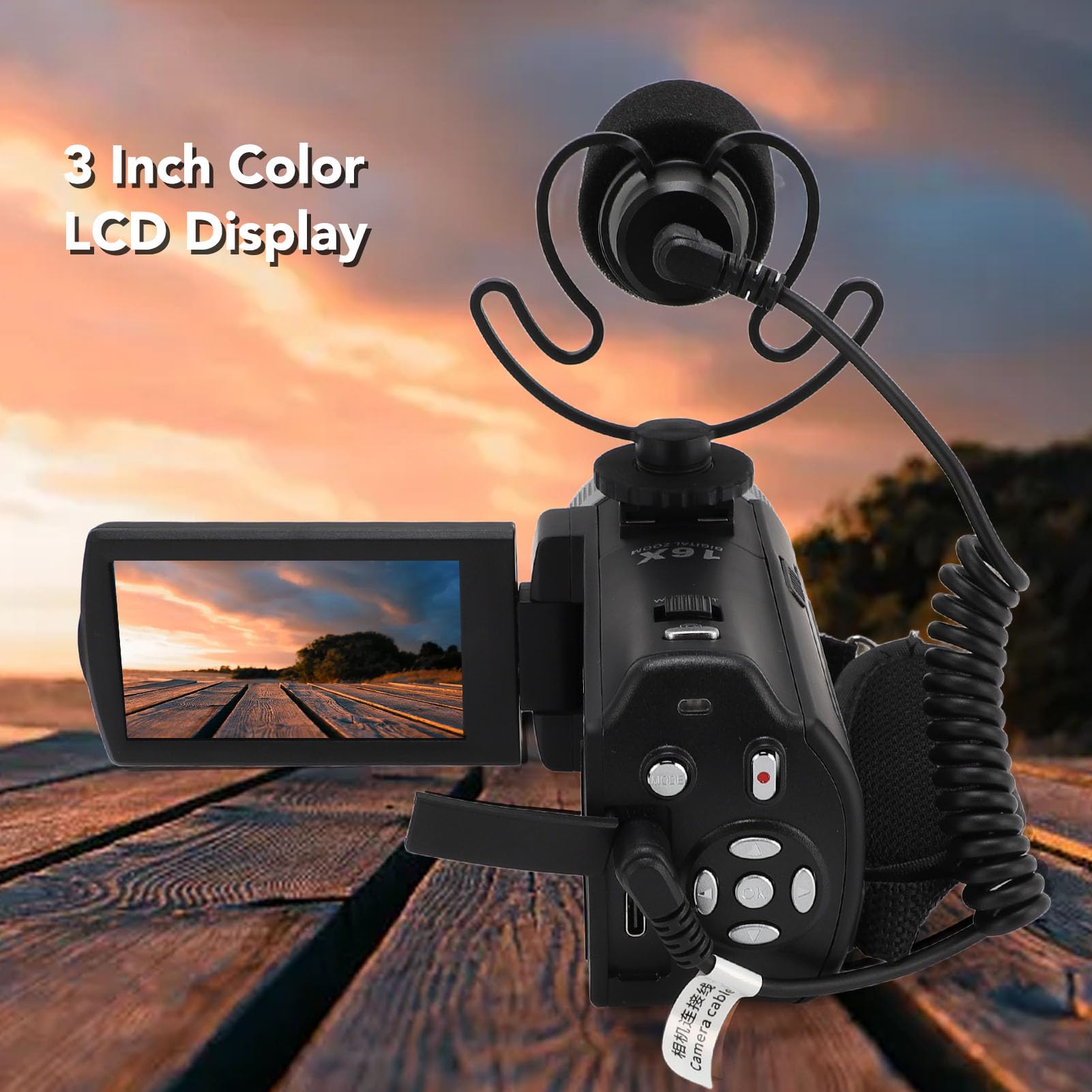 Videocamera, Videocamera Digitale da 30 MP 1080P con Zoom Digitale 16X, Videocamera DV con Microfono, Display LCD a Colori da 3 Pollici, Visione Notturna IR, Funzione Bellezza