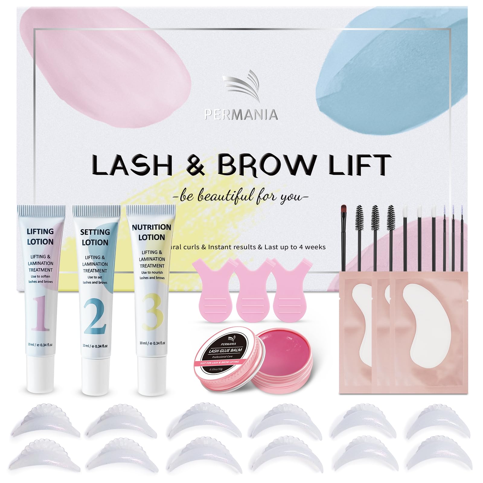 PERMANIA Korean Lash Lift Kit, Tube Design Easy to Apply Brow Lamination Kit for Natural Results Instant Lifting & Curling with Detailed Instruction