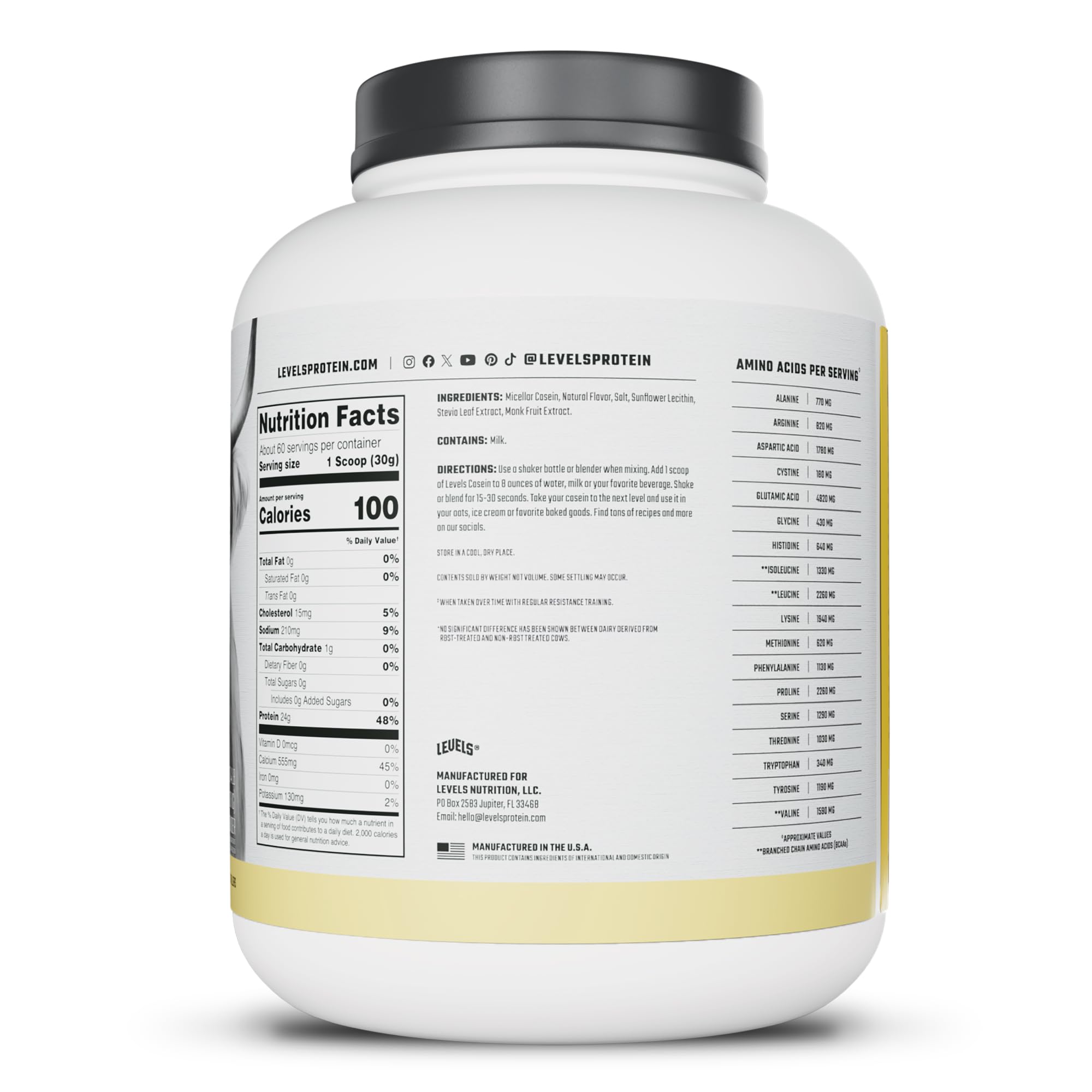 Levels 100% Micellar Casein Protein, Hormone Free, Vanilla Bean, 4LB — Amazon image 8