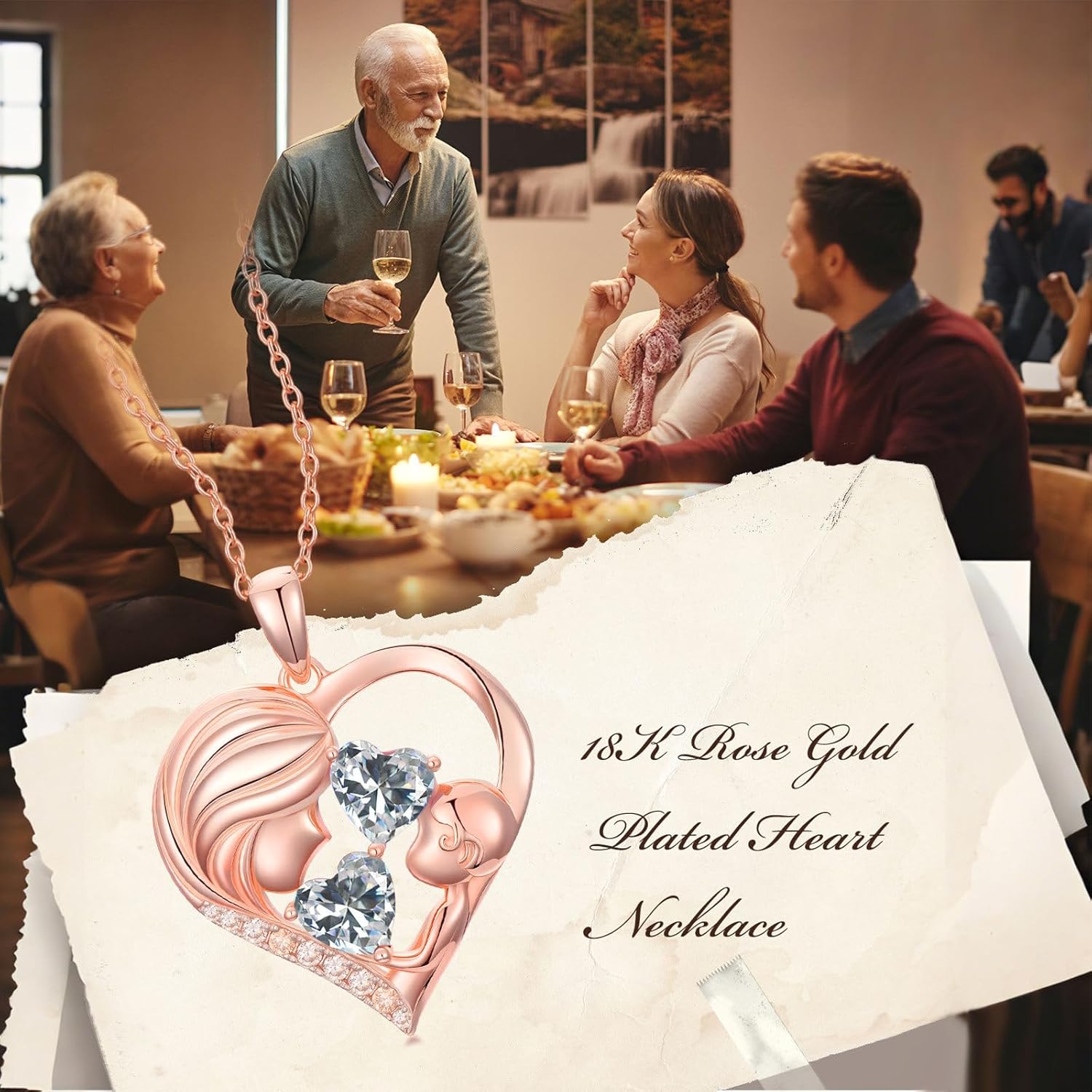 Mother Daughter Birthday Gifts for Her Women Rose Gold Plated Mom Heart Pendant with 12 Months Birthstone Necklace, Christmas Gifts for Mom Daughter, Birthday Mothers Day Gifts Anniversarry Jewelry for Wife Girlfriend Sister - Image 2