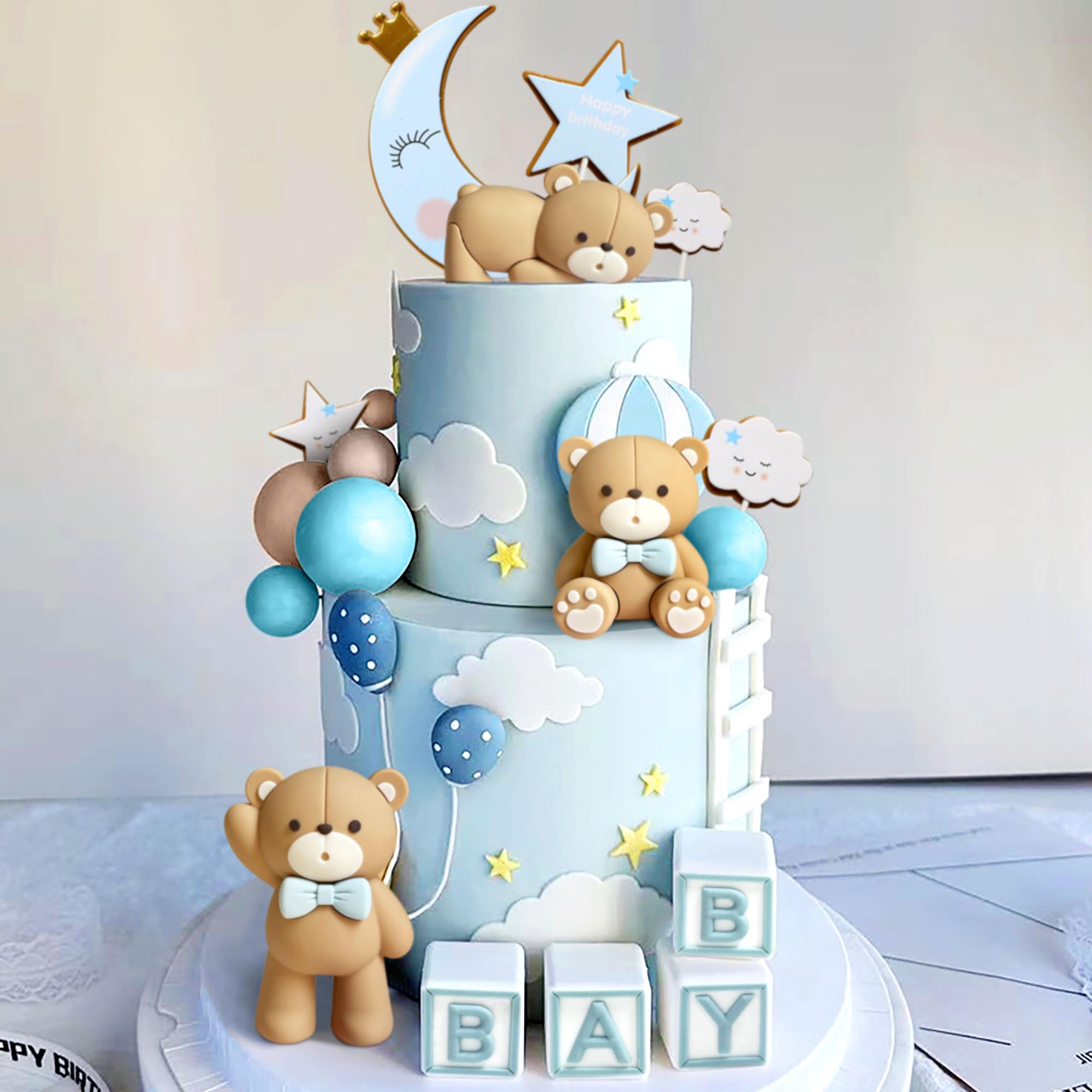 Photo 1 of 1 pcs- JeVenis Blue Bear Cake Decoration Baby Bear Baby Shower Cake Topper Bears Cake Decoration Baby Shower Birthday Cake Decoration