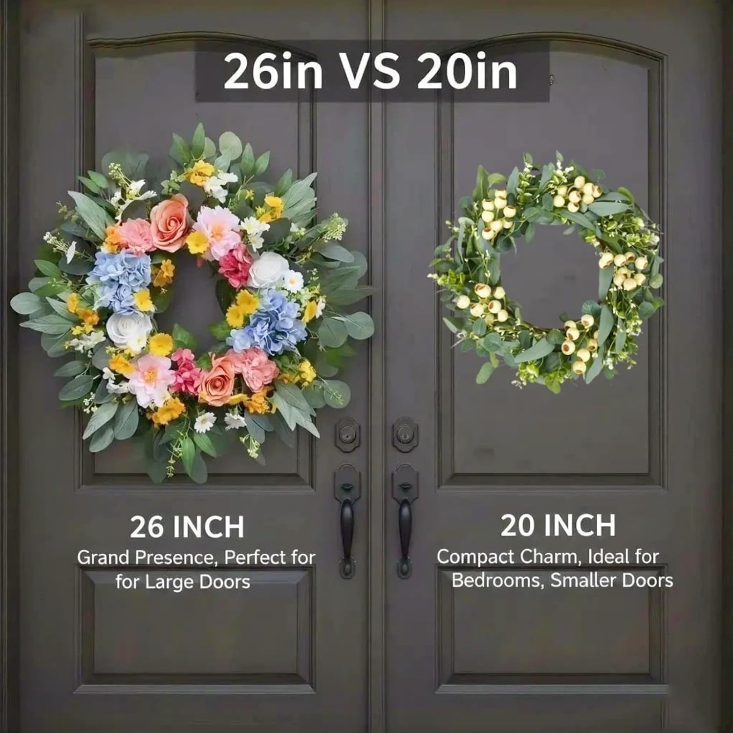 26" Artificial Spring Wreath for Front Door - Large Silk Hydrangea Daisy Rose Mixed Floral Wreath - Farmhouse Porch Wall Decor, Easter Mother's Day Decoration (Multicolor)