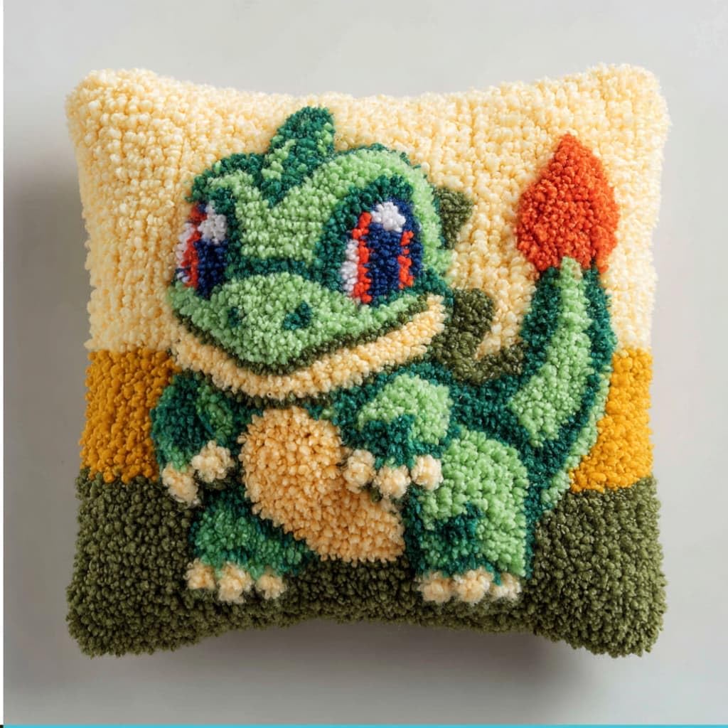 AxiangziK Latch Hook Cushion Kits,Dinosaur DIY Needlework Pillow Cover Cushion Rug Making Kit,17X17Inch Handmade Embroidery Kits, Decorative Throw Pillow Cover for Sofa Cushions, Bedroom Decor