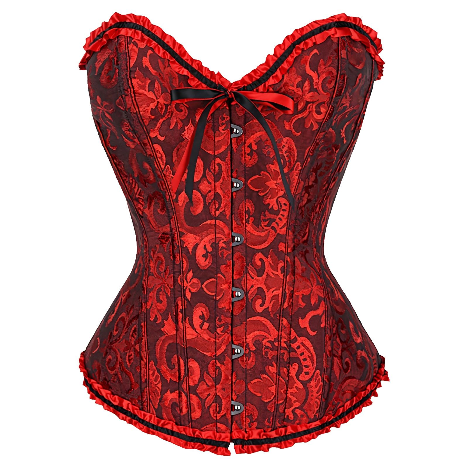 Corsetto elegante da donna con finiture in pizzo, design con chiusura frontale, 4XL, bustier rosso shapewear per modellare la vita