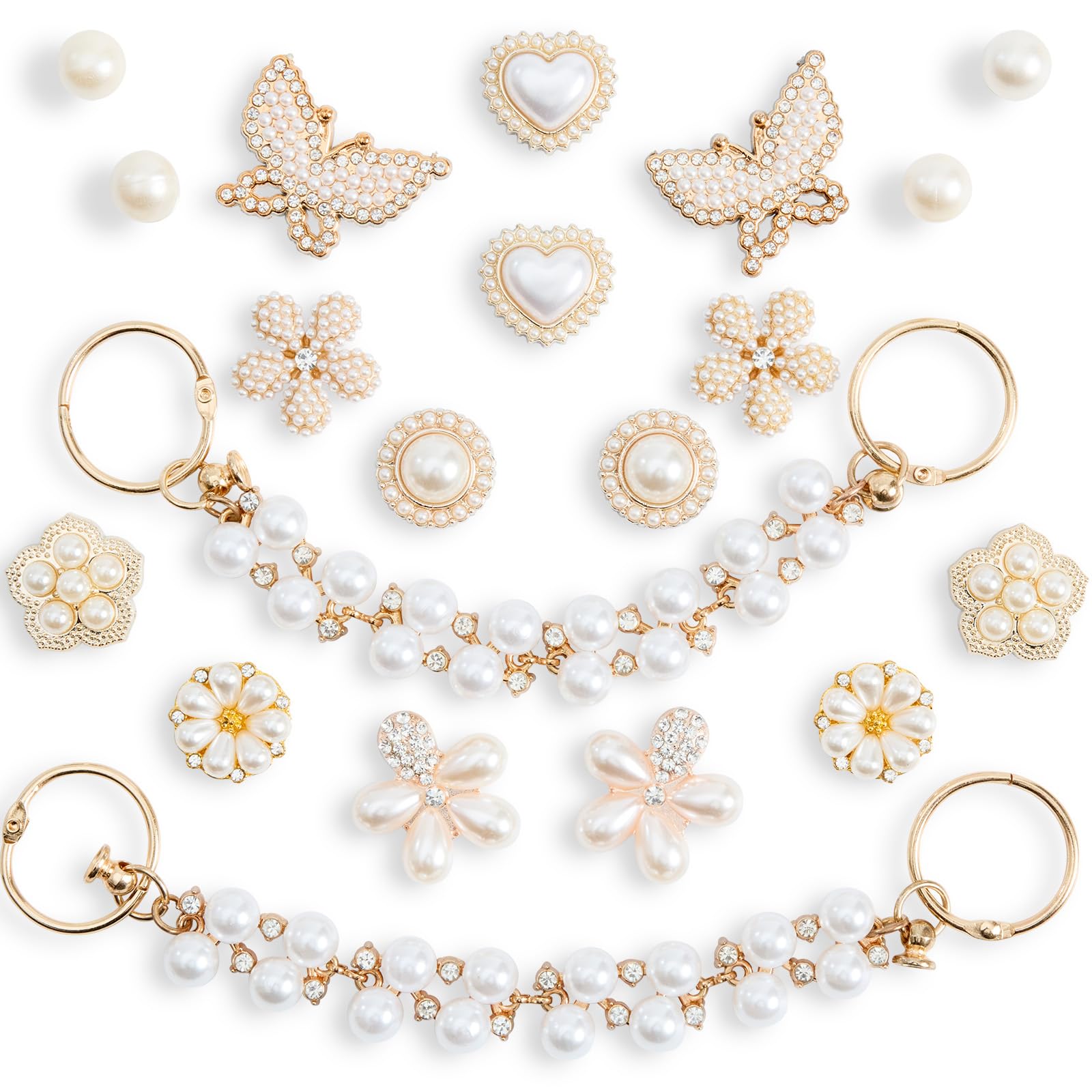 Bling Cute Shoe Charms for Women,Flower,Sparkle Rhinestones Pearl Shoe Decoration Charms,…