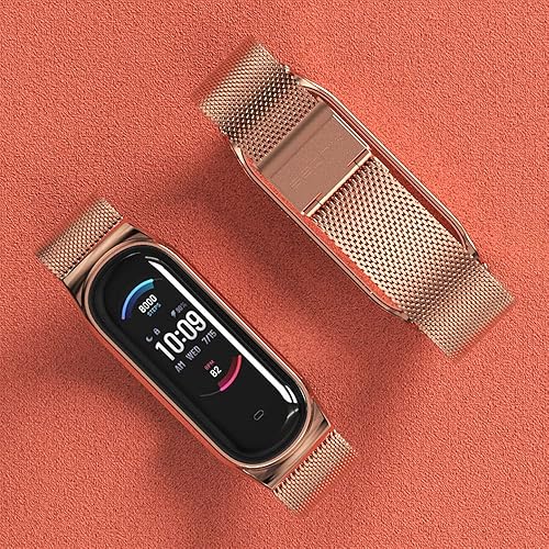 Miniatura 8 de MIJOBS Correa de repuesto de metal para Amazfit Band 5, compatible con Amazfit 5 Fitness Tracker (Milán, oro rosa)