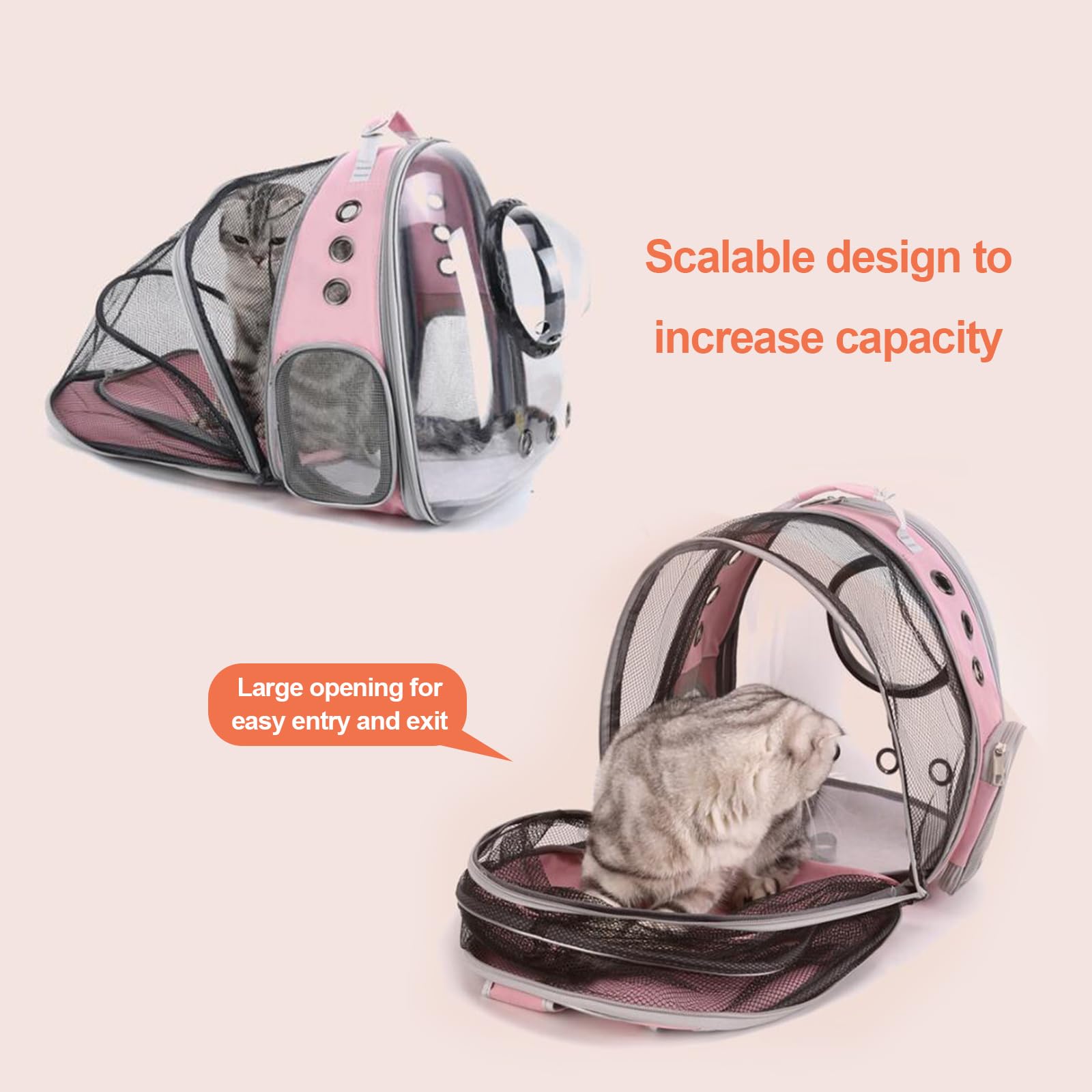 Katzenrucksack, Erweiterbar, Belüftet, Transparent, Haustier-Hunderucksack Für Große Katzen, Wandern, Reisen, Outdoor, Weltraumkapsel-Rucksack,Rot
