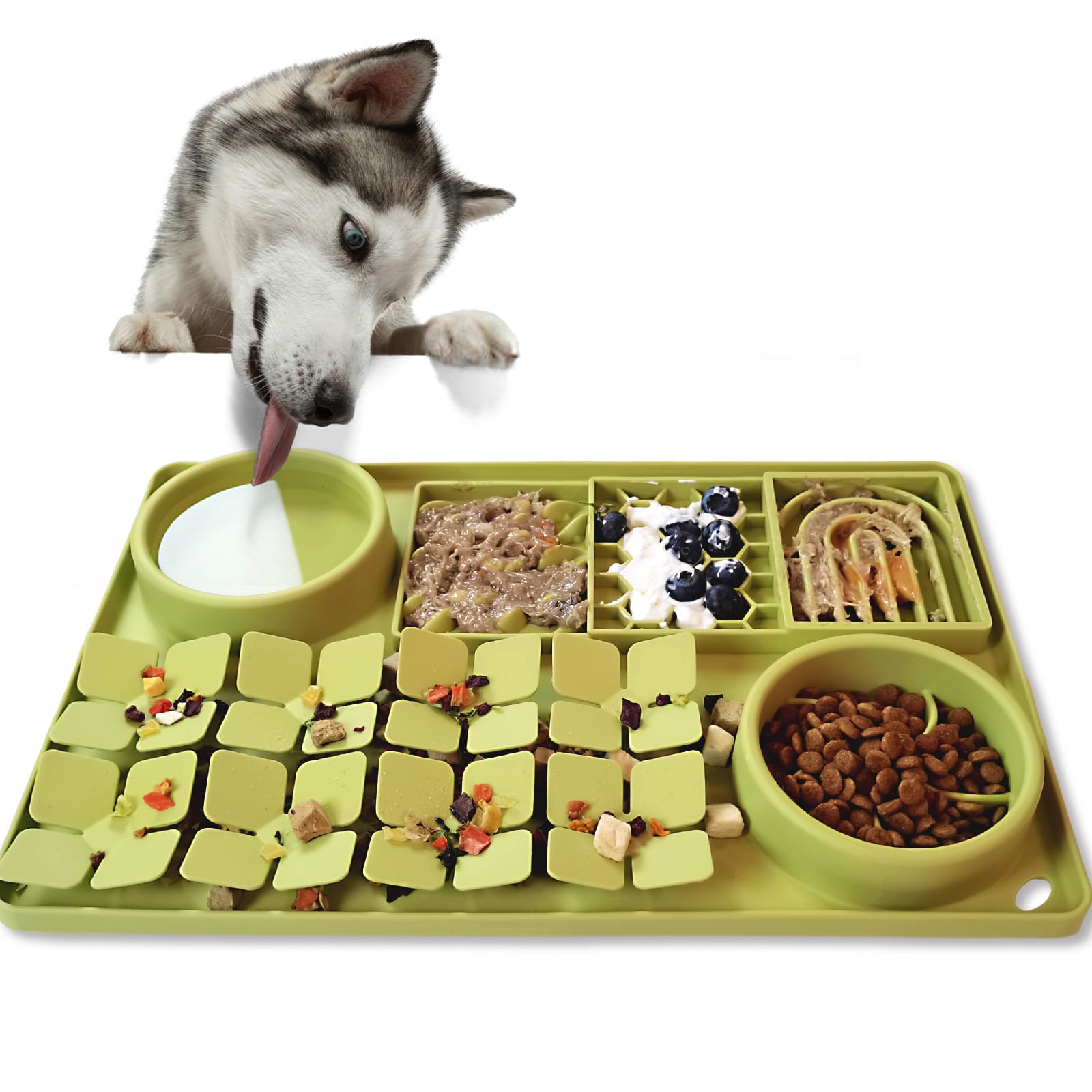 OurMiao 4-in-1 Silicone Snuffle Mat for Dogs, Dog Slow Feeder Bowl & Lick Mat with Suction Cups, Dog Puzzle Feeder Toy Sniff Mat for Smell Training