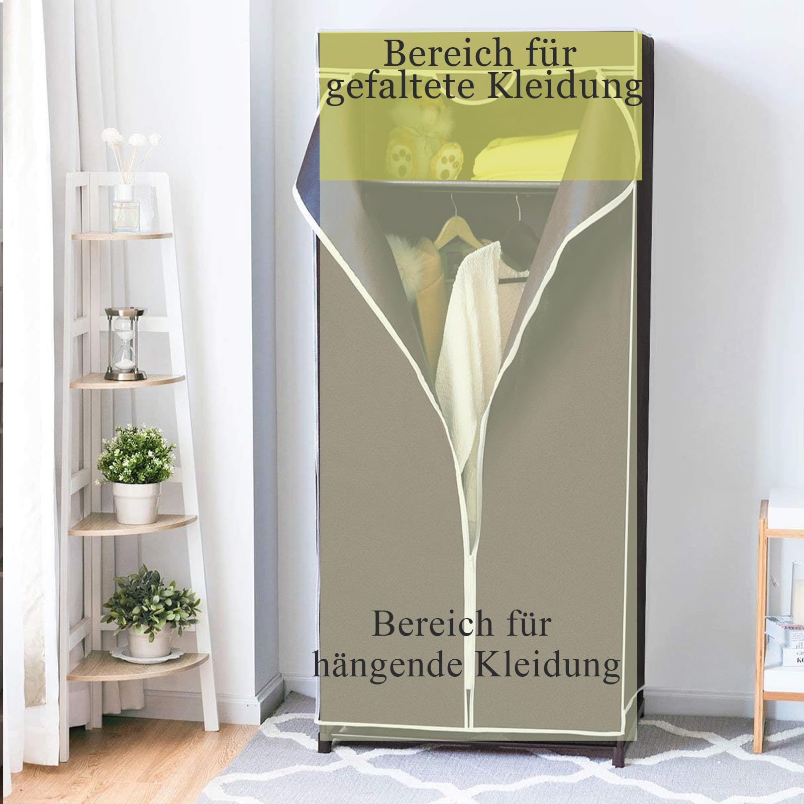 SOARS Kleiderschrank, Stoffschrank mit Kleiderstange stabil & Ablage, Kleiderschrank Stoff mit Metallgestell, Faltschrank 74 x 50 x 172 cm, für Schlafzimmer, Ankleidezimmer (Braun)